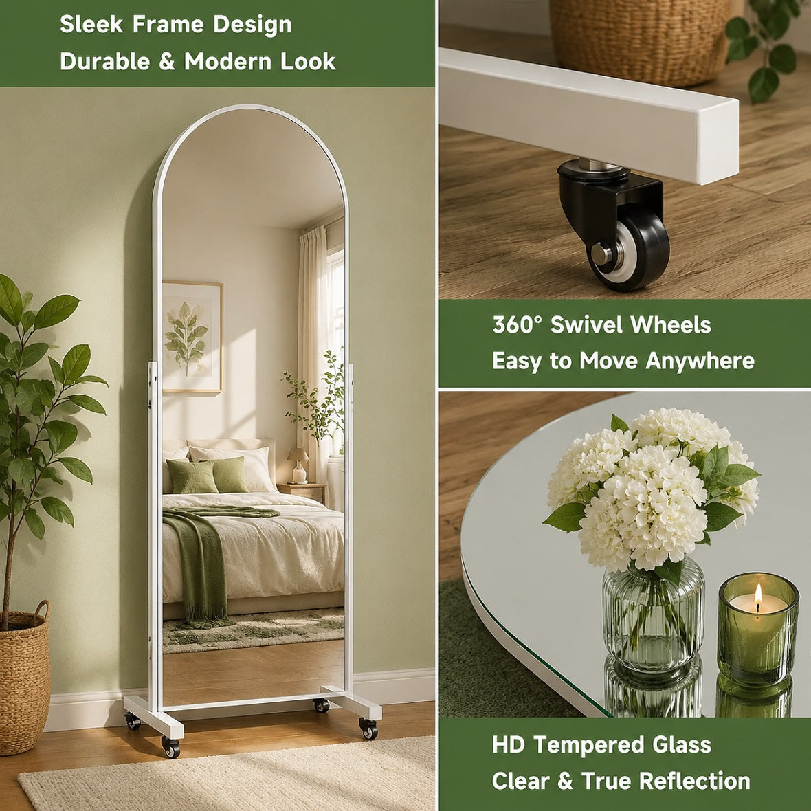 Hasipu Arched Full Length Mirror on Wheels KM-MOVE-A
