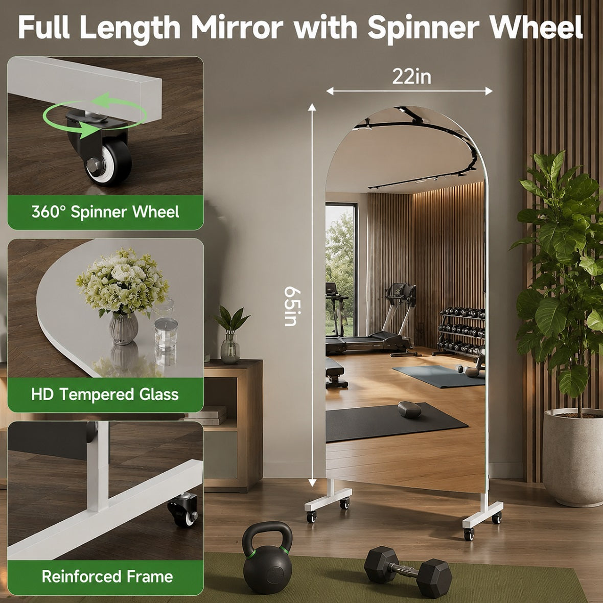 Hasipu Arched Full Length Mirror on Wheels KM-MOVE-A