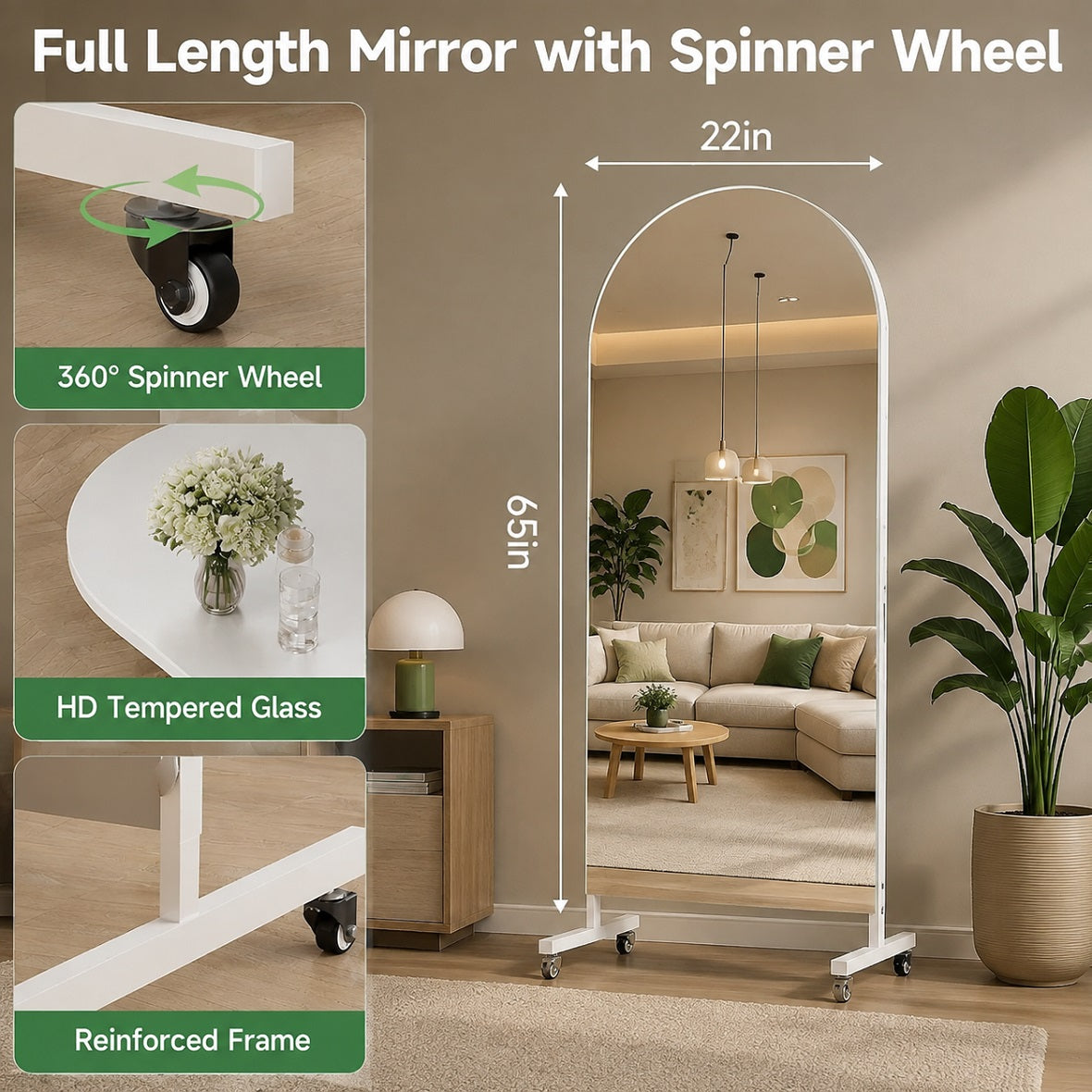 Hasipu Arched Full Length Mirror on Wheels KM-MOVE-A
