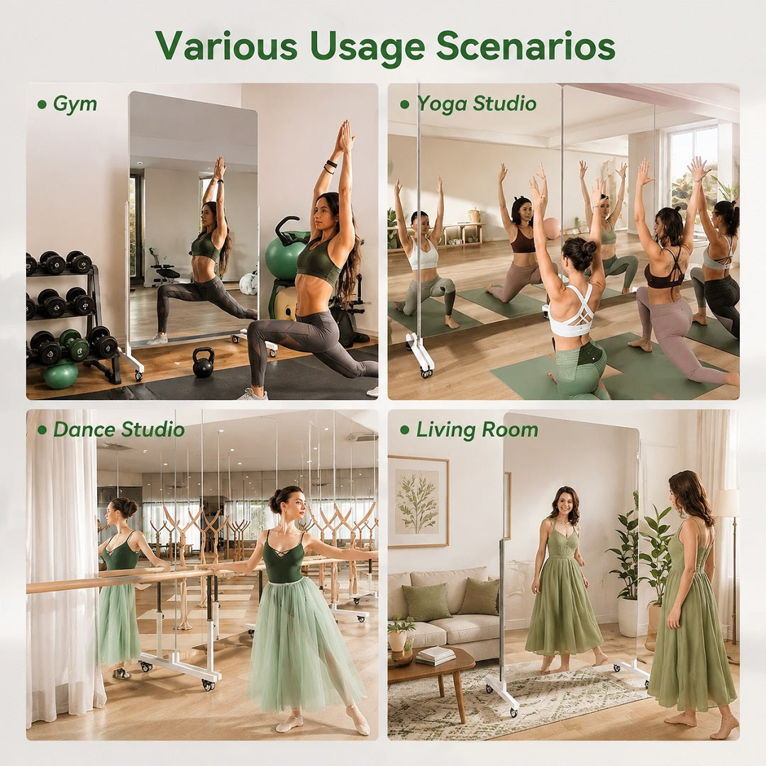 Hasipu Rectangle Full-Length Mirror on Wheels for Home Gym – KM-MOVE-R