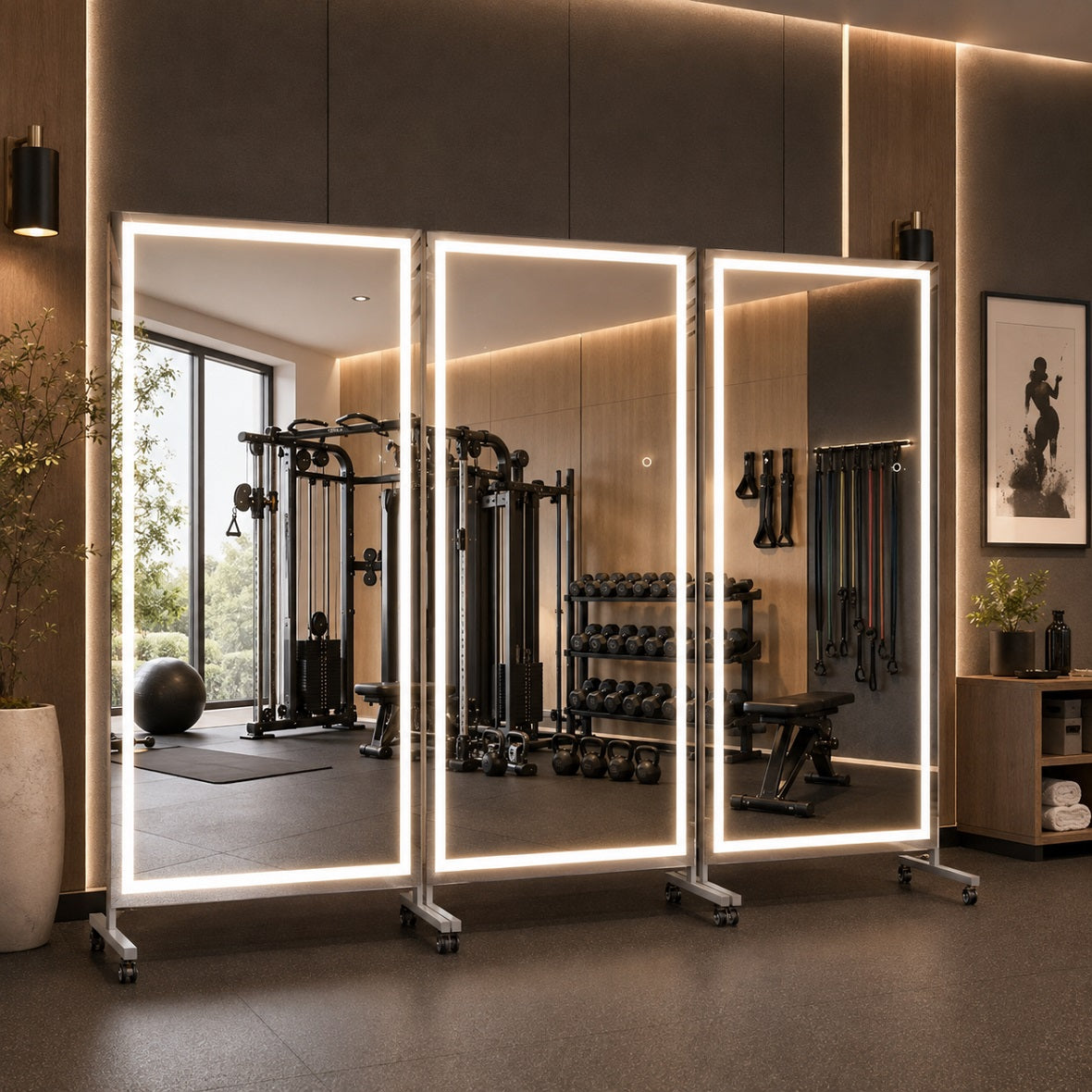 Hasipu Large Rectangle Full-Length Mirror on Wheels with Lights – KM-MOVE-S