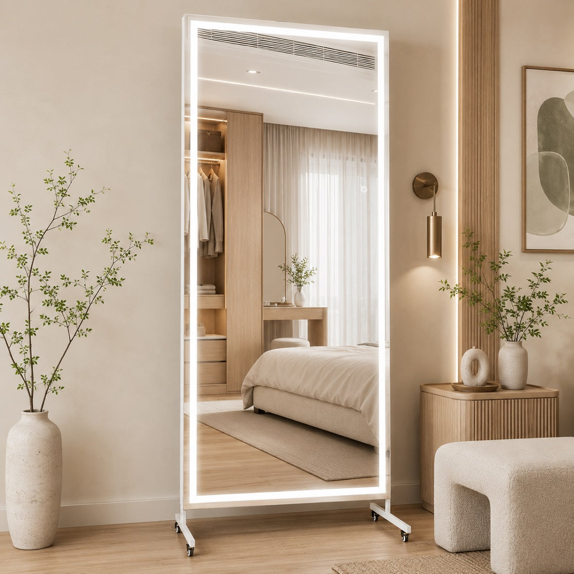 Hasipu Large Rectangle Full-Length Mirror on Wheels with Lights – KM-MOVE-S