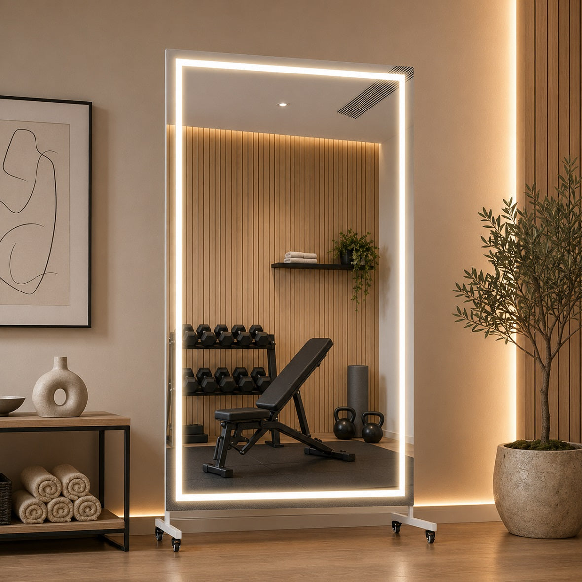 Hasipu Large Rectangle Full-Length Mirror on Wheels with Lights – KM-MOVE-S