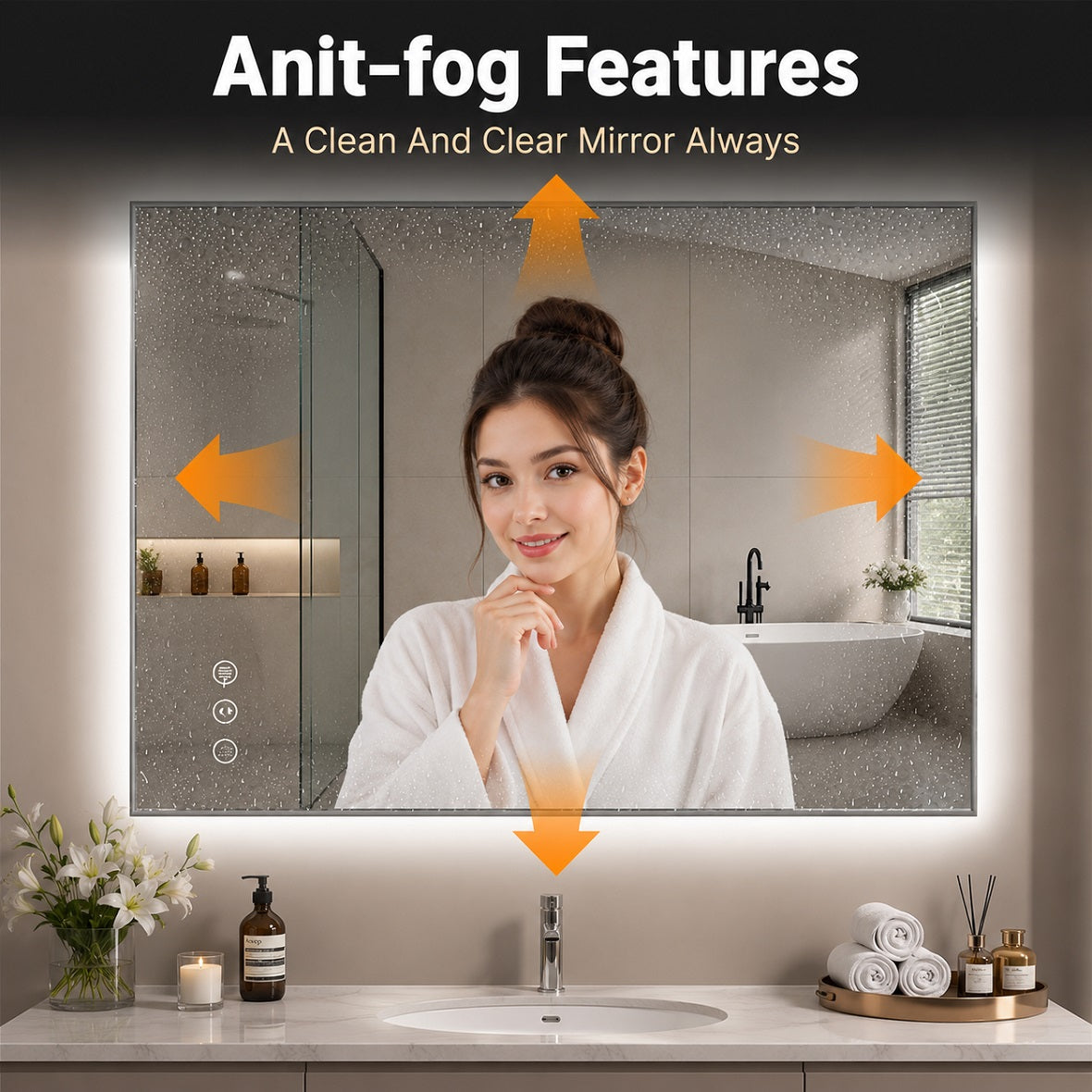 Hasipu Frameless Bathroom Mirror with Lights KM-WKDJ