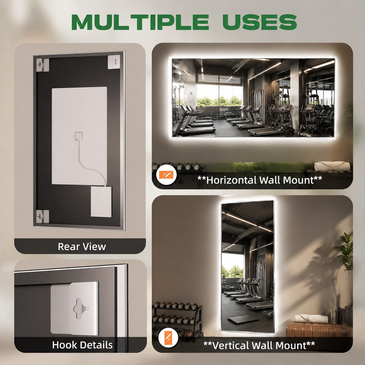 Hasipu Large Frameless Mirror with Lights For Home Gyms KM-WKDJ