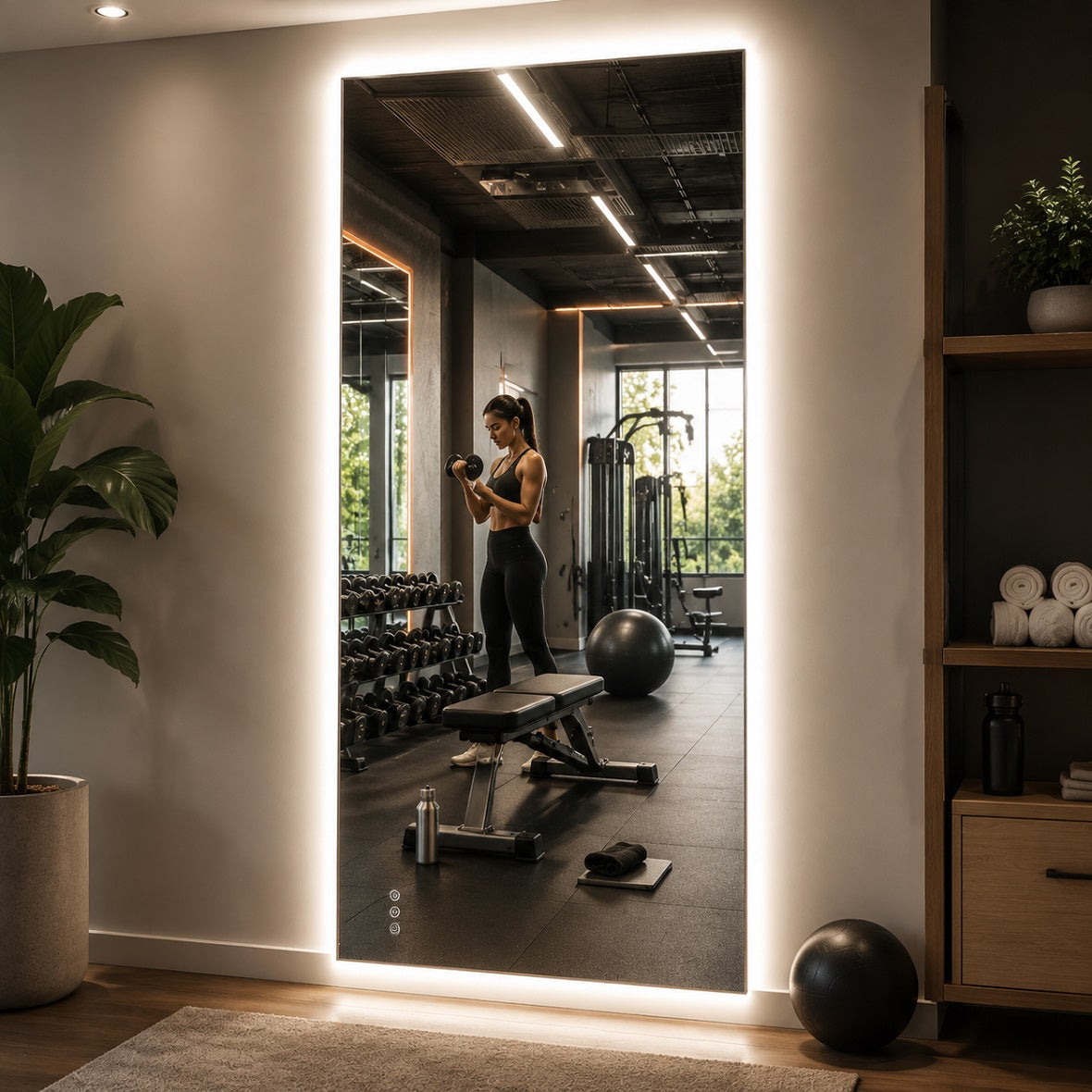 Hasipu Large Frameless Mirror with Lights For Home Gyms KM-WKDJ
