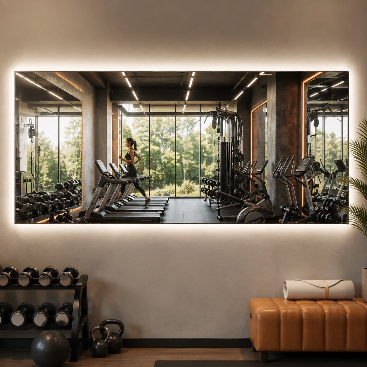 Hasipu Large Frameless Mirror with Lights For Home Gyms KM-WKDJ