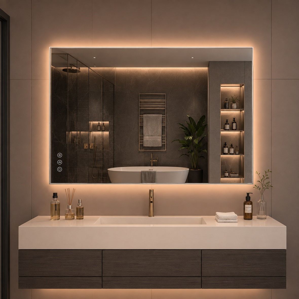 Hasipu Frameless Bathroom Mirror with Lights KM-WKDJ