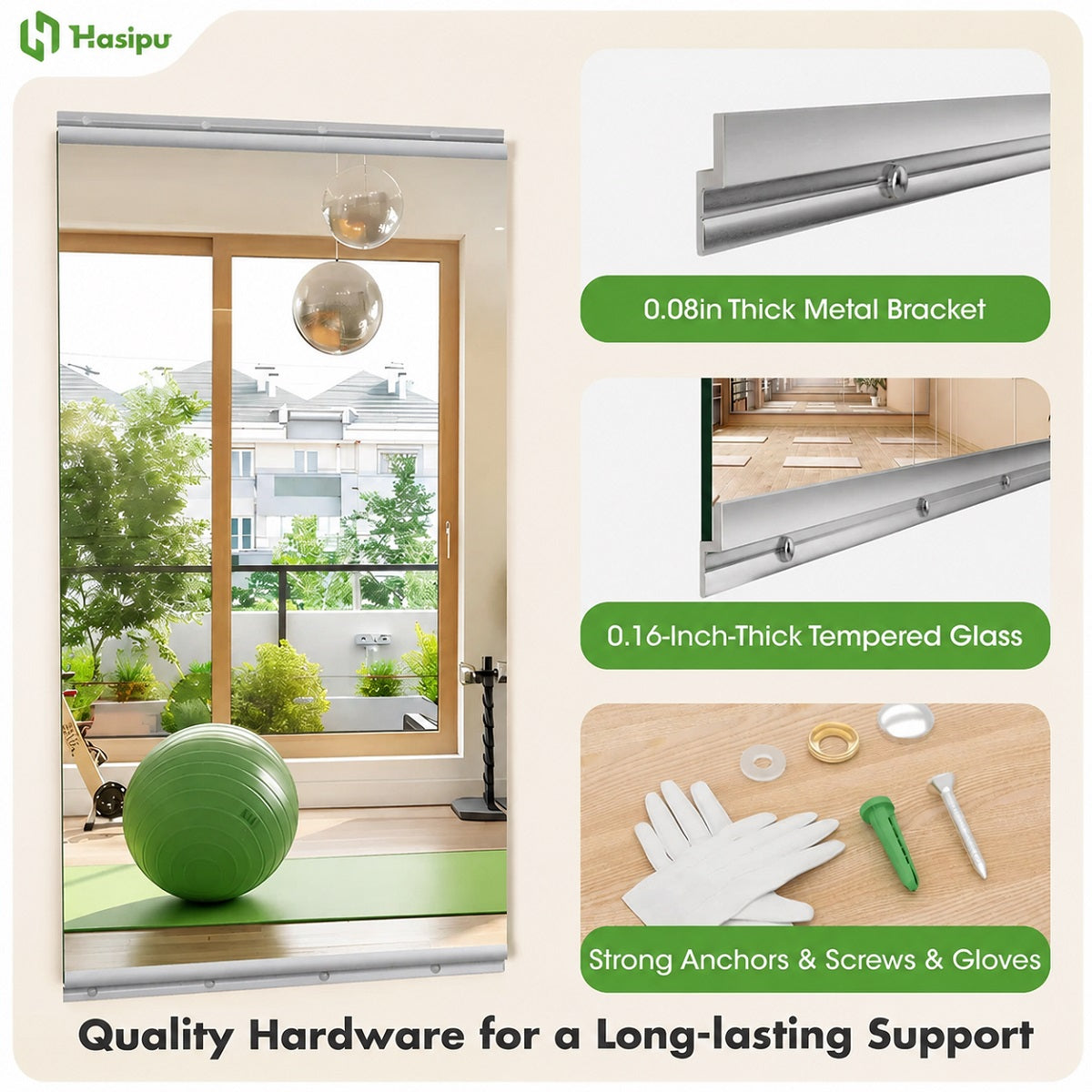Hasipu Large Frameless Yoga Mirror KM-YOGA-R