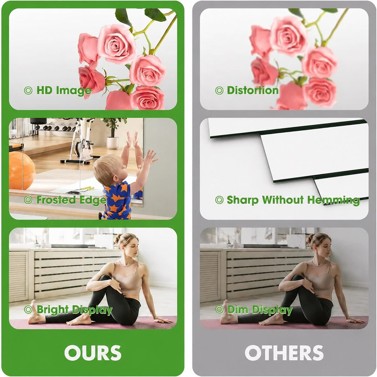 Hasipu Large Frameless Yoga Mirror KM-YOGA-R