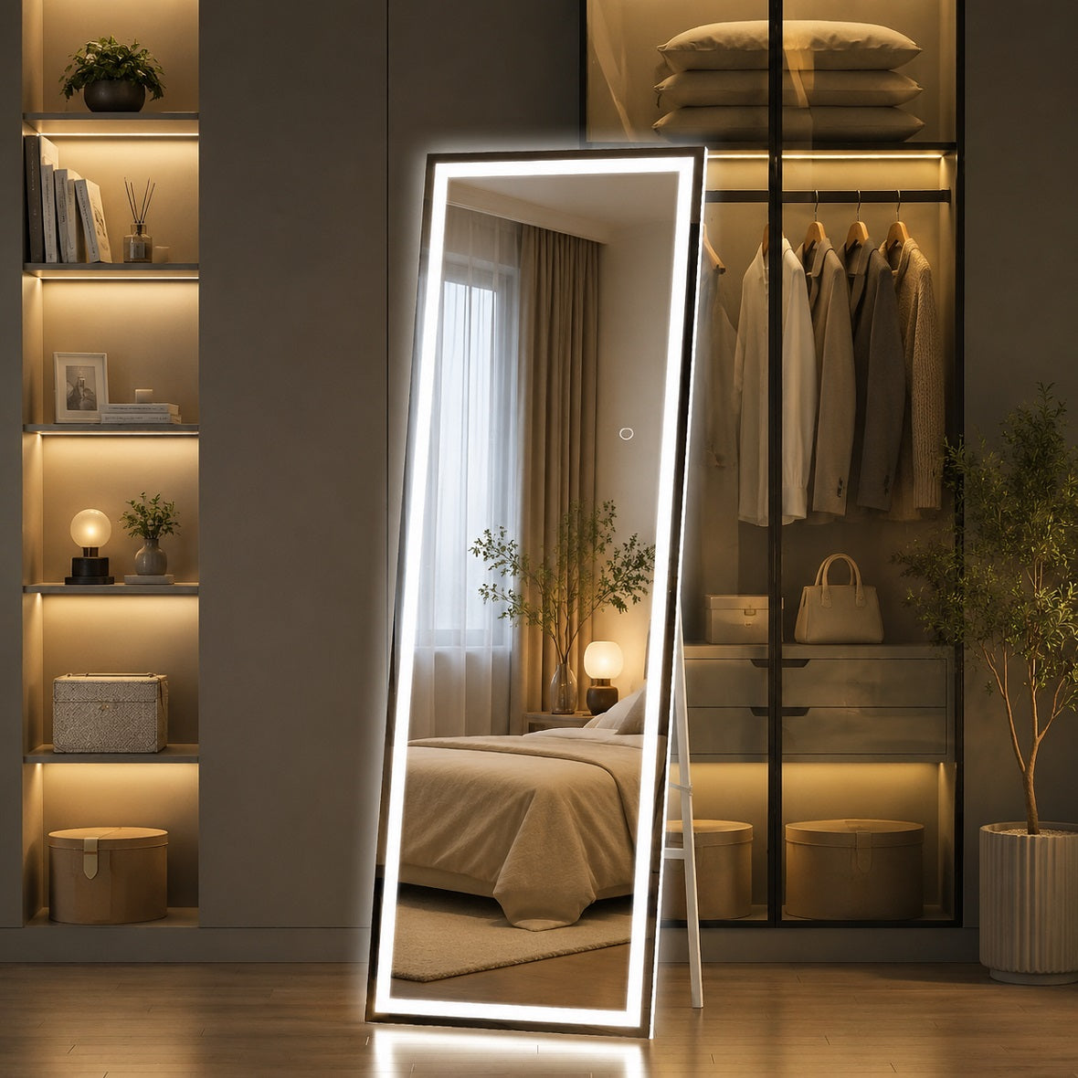 Hasipu LED Full Length Mirror with Lights, Dimmable Standing Floor Mirror LD007