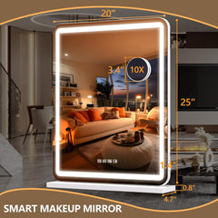 HASIPU 20" x 25" Vanity Mirror with Lights, LED Makeup Mirror, Bluetooth, Round White
