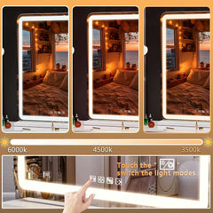 HASIPU 20" x 25" Vanity Mirror with Lights, LED Makeup Mirror, Bluetooth, Round White