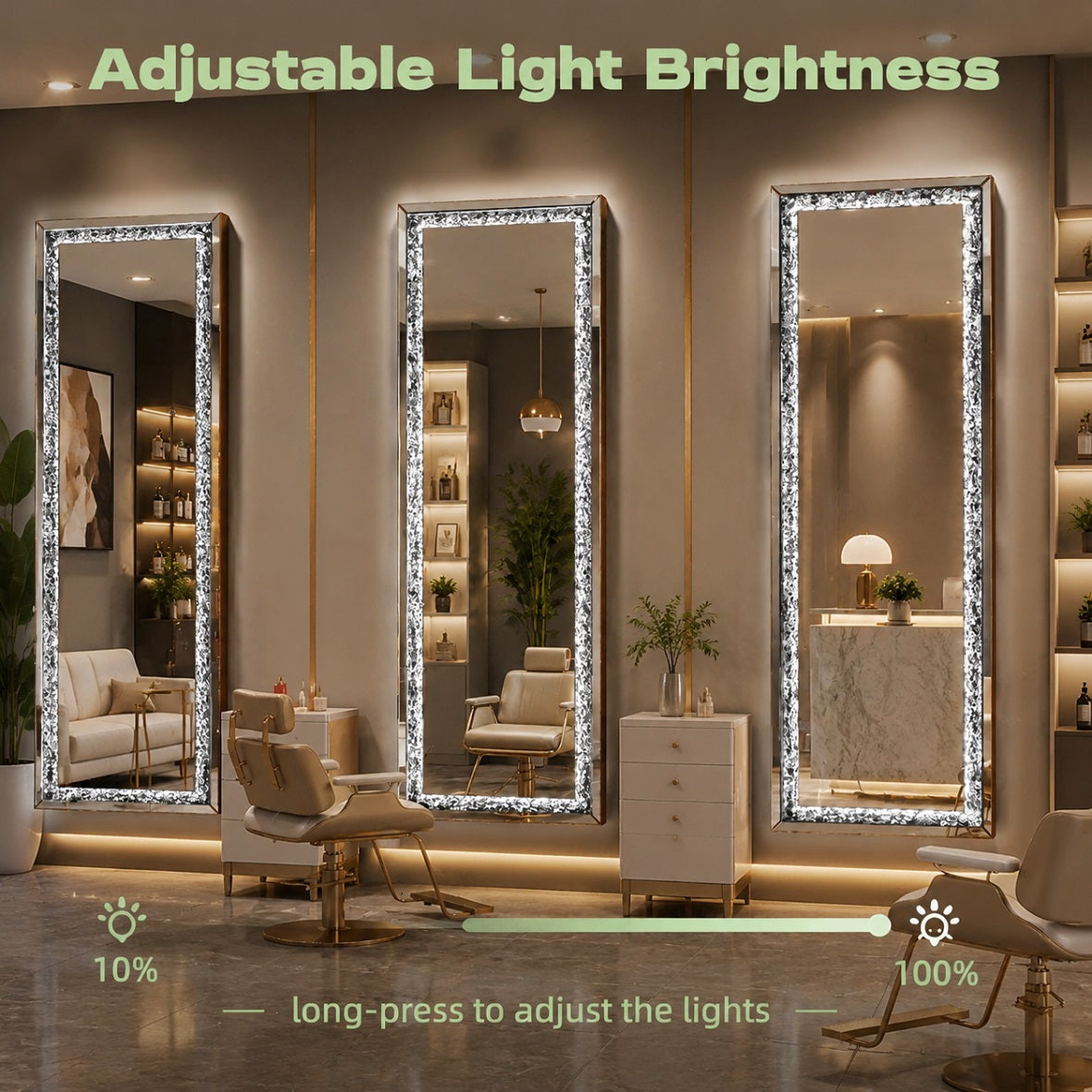 Hasipu Rectangle LED Diamond Full Length Mirror with Crystal Crush Diamond Design