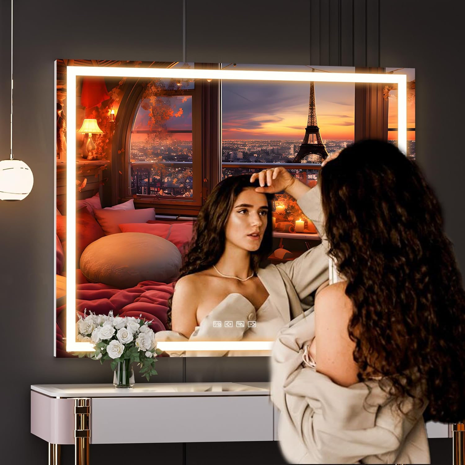 HAISPU Vanity Mirror with Lights, LED Makeup Vanity White Square