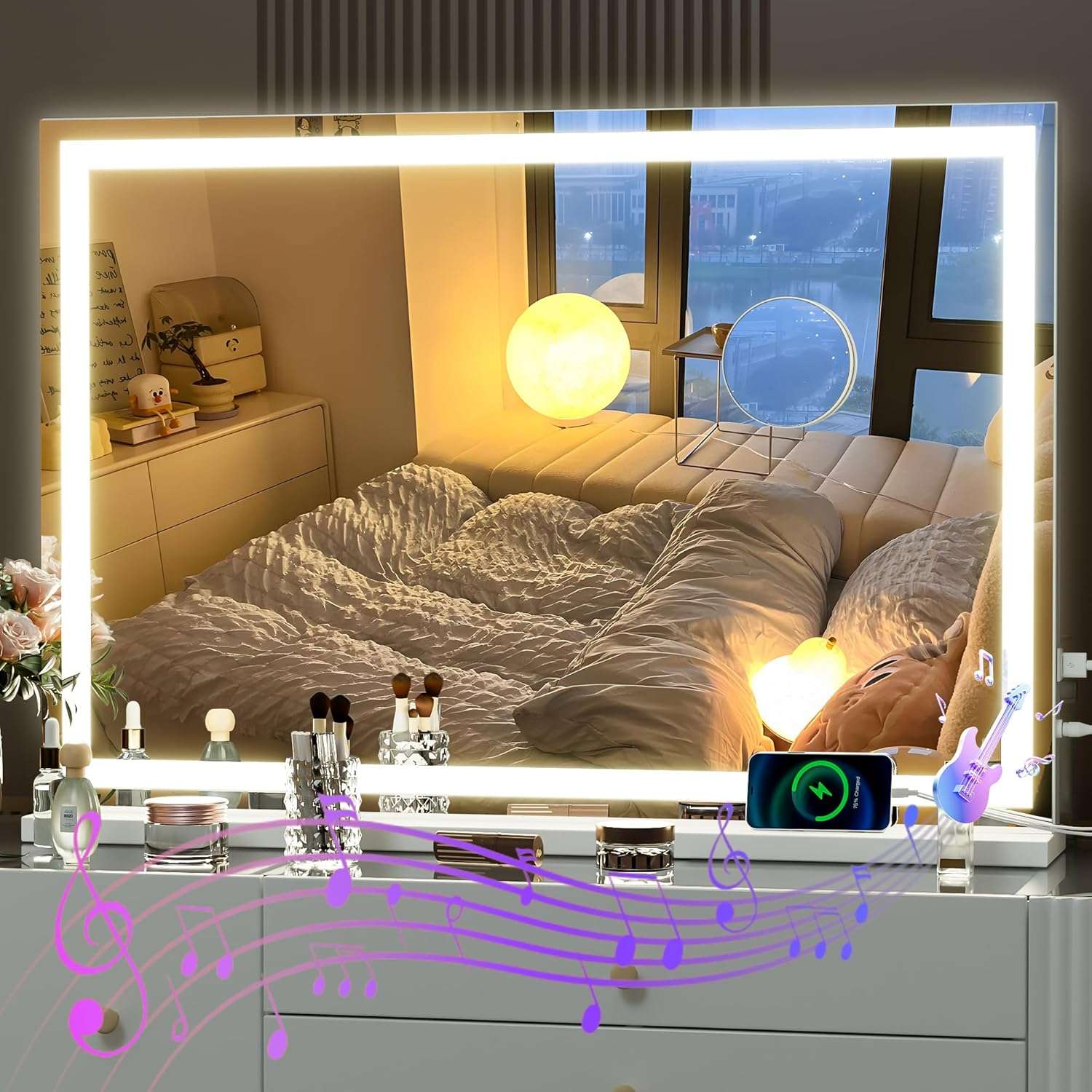 HAISPU Vanity Mirror with Lights, LED Makeup Vanity White Square