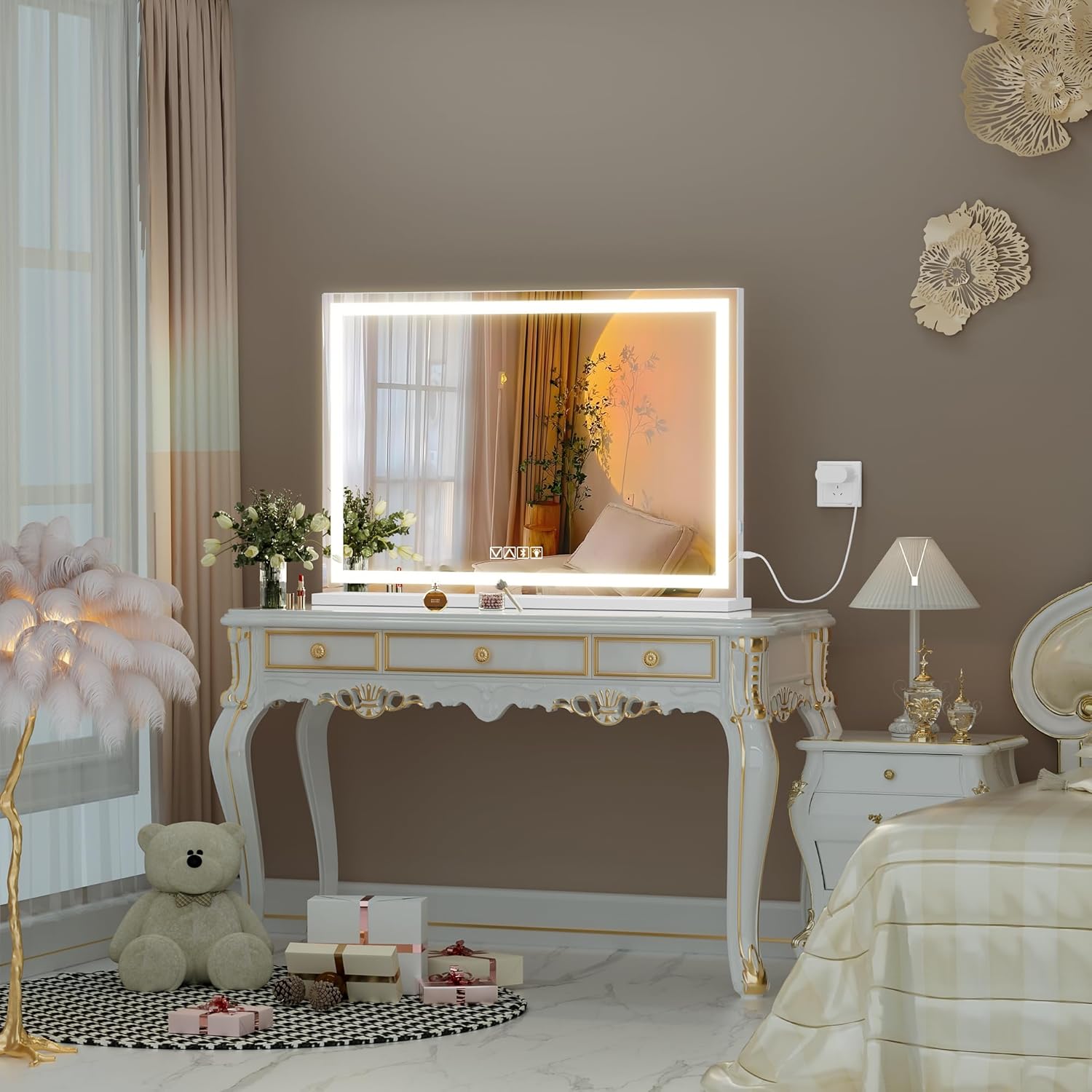 HAISPU Vanity Mirror with Lights, LED Makeup Vanity White Square