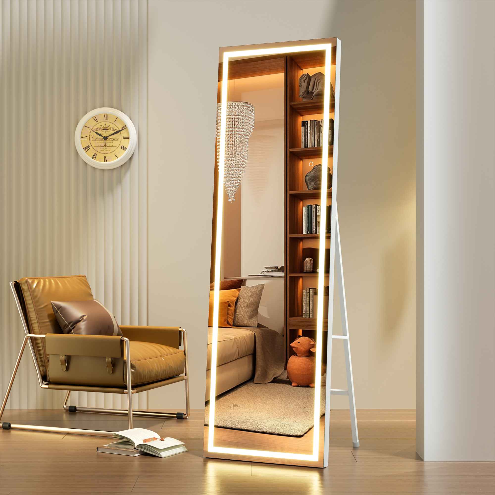 HASIPU Full Length Mirror with Light, Standing Mirror, Tempered Glass, White