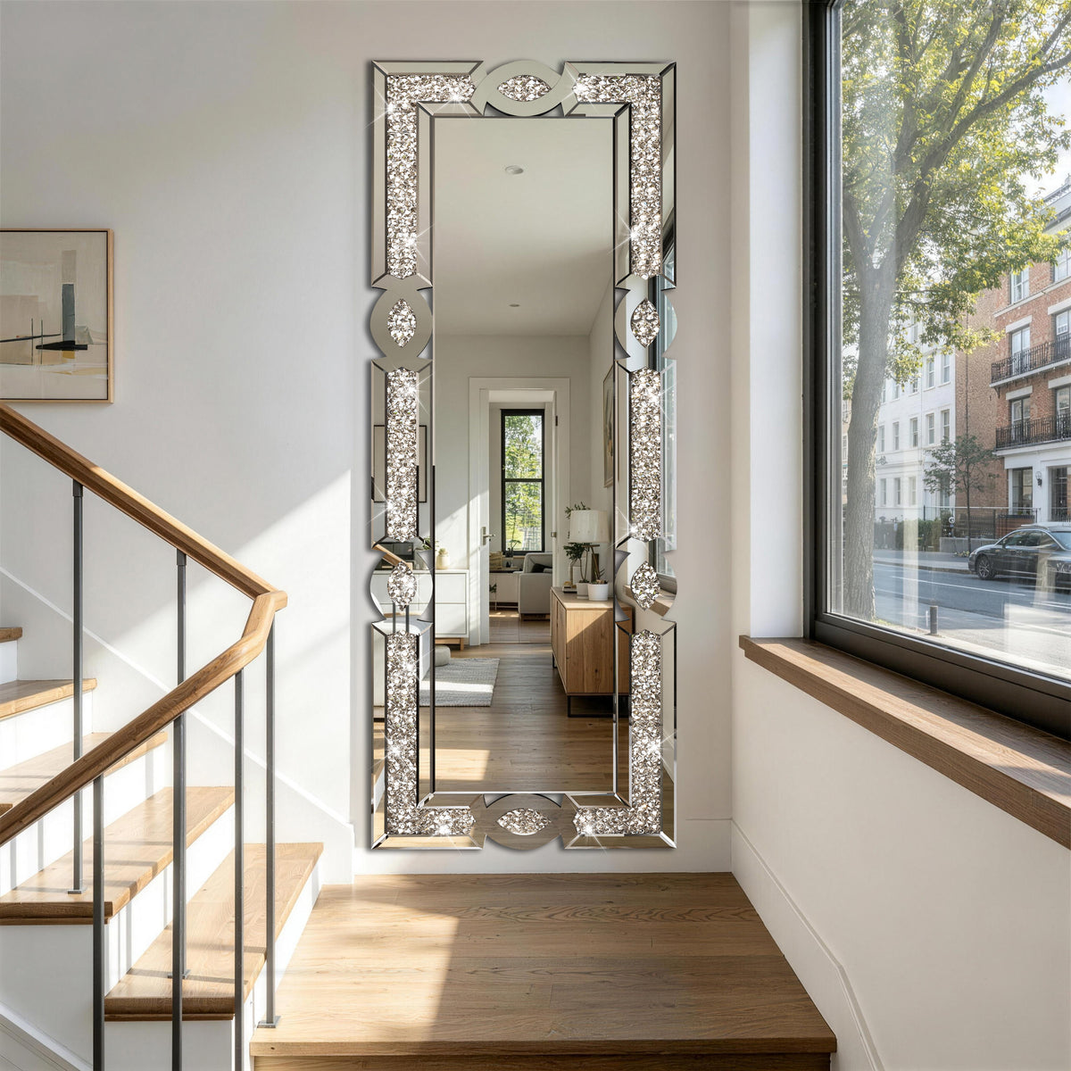 Hasipu Geometric Rectangular Wall Mirror with Crystal-Inspired Frame ZSBDD