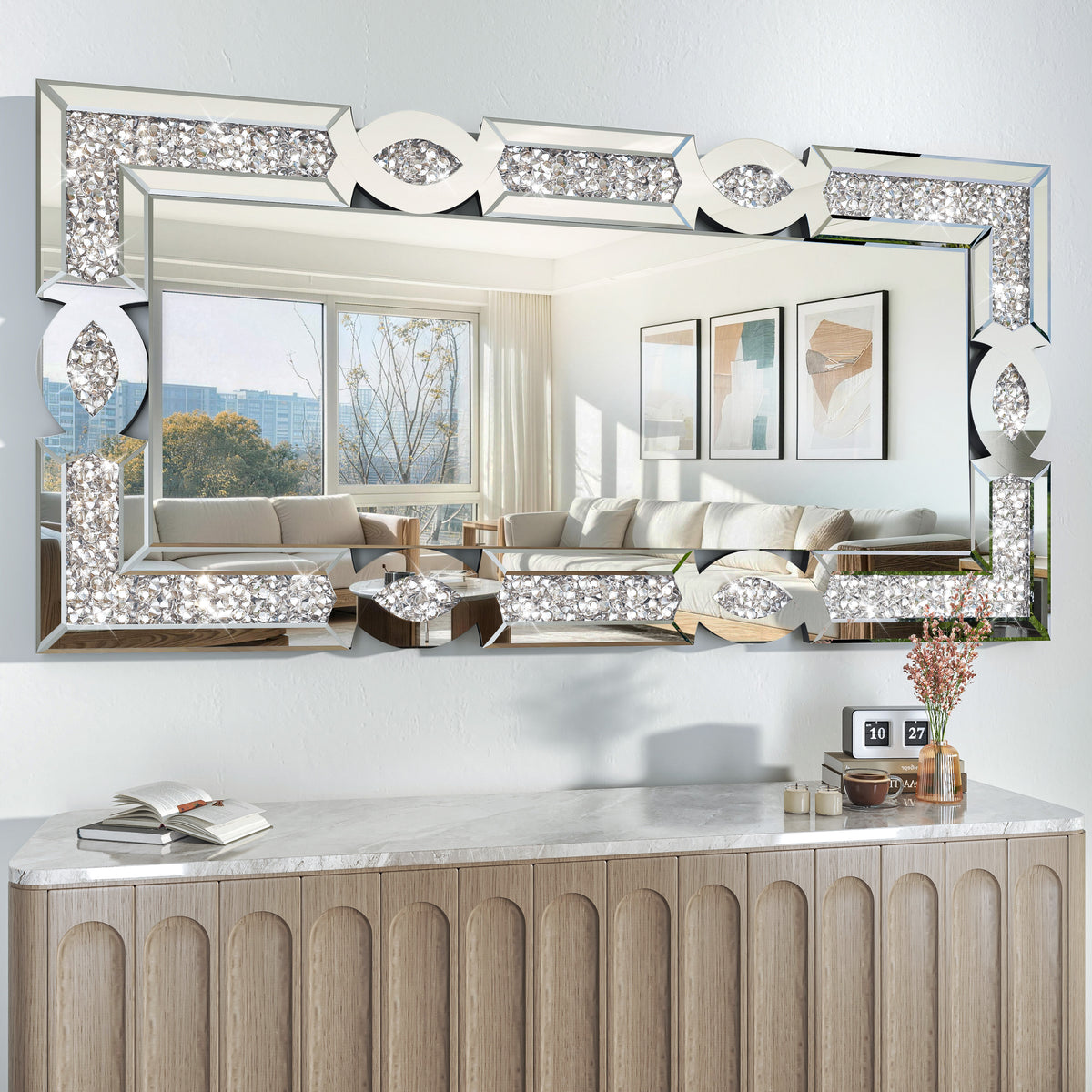 Hasipu Geometric Rectangular Wall Mirror with Crystal-Inspired Frame ZSBDD