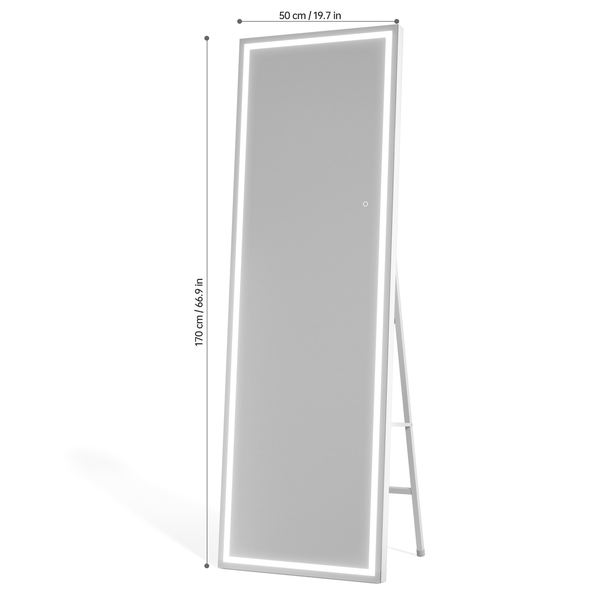 HASIPU Full Length Mirror with Light, Standing Mirror, Tempered Glass, White