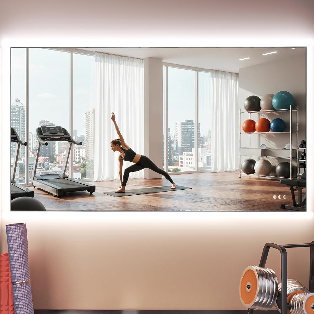 Hasipu Large Frameless Bathroom Mirror with Lights For Yoga and Fitness KM-WKDJ