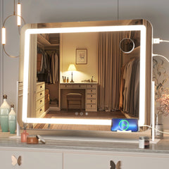 HASIPU Vanity Mirror, 24.2" x 18.9" Round LED Makeup Mirror