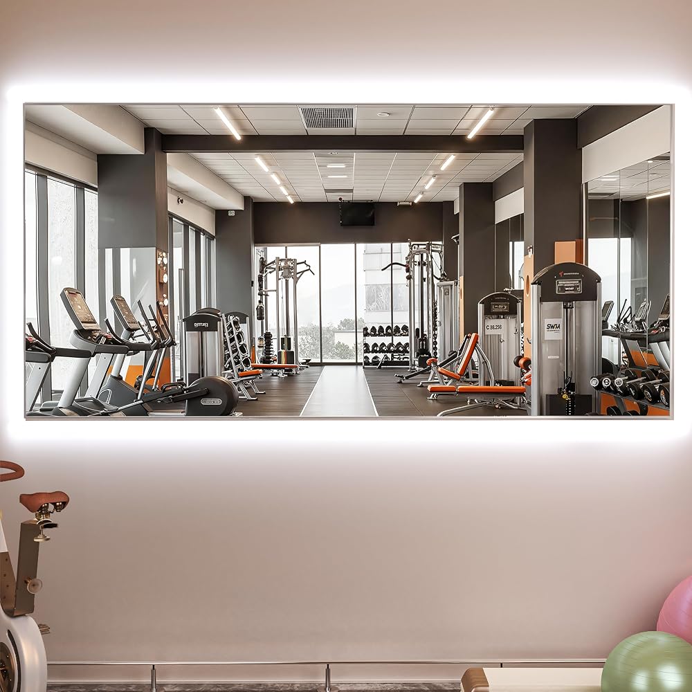 Hasipu Large Frameless Bathroom Mirror with Lights For Yoga and Fitness KM-WKDJ