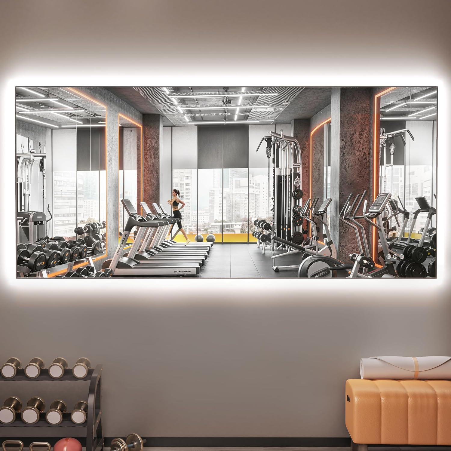 Hasipu Large Frameless Bathroom Mirror with Lights For Yoga and Fitness KM-WKDJ