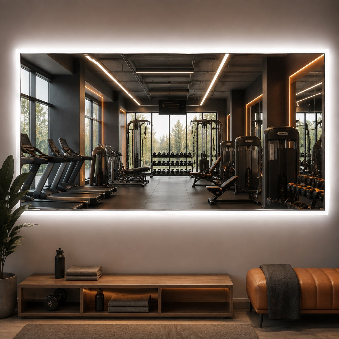 Hasipu Large Frameless Mirror with Lights For Home Gyms KM-WKDJ