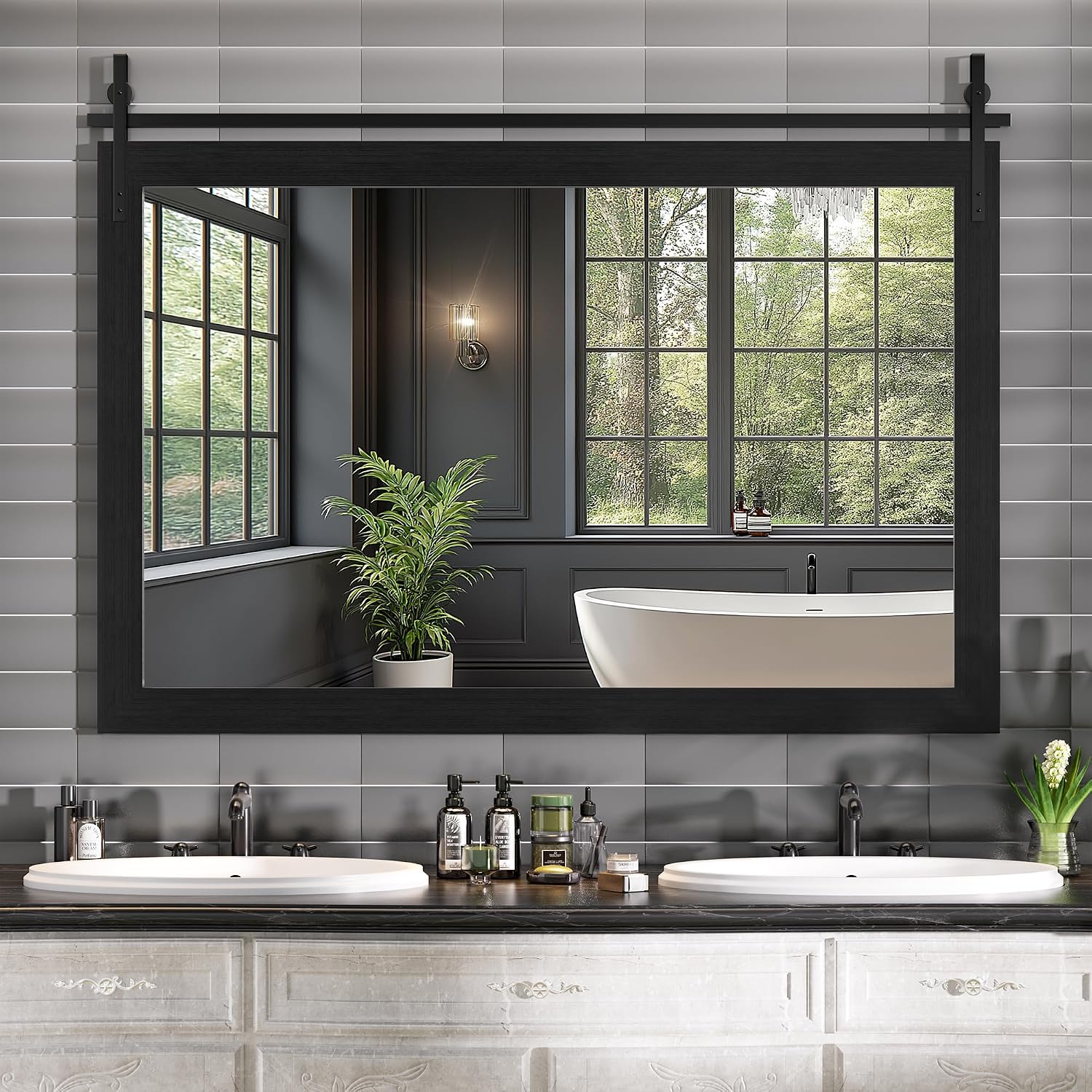 Hasipu Wood Framed Bathroom Mirror KM-Farm
