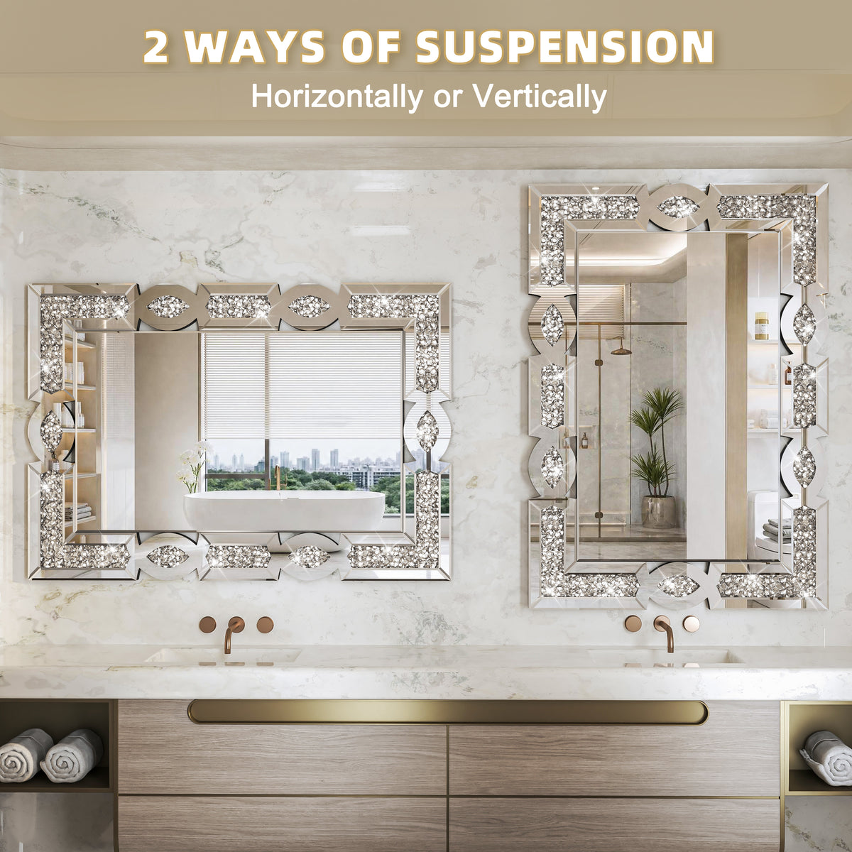 Hasipu Geometric Rectangular Wall Mirror with Crystal-Inspired Frame ZSBDD