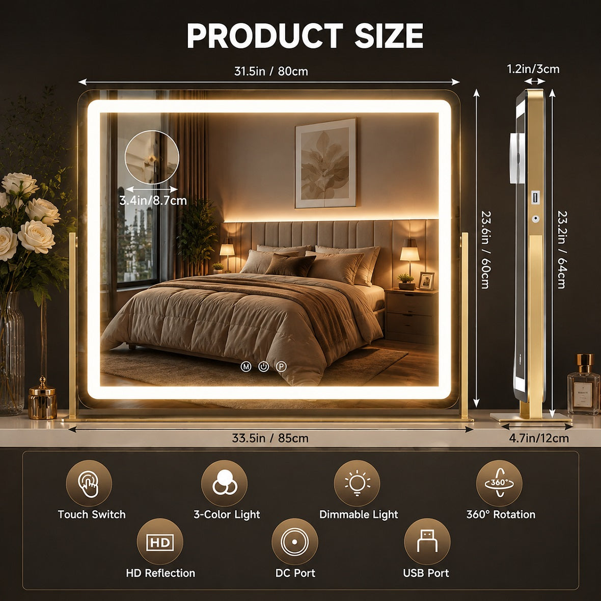 Hasipu LED Makeup Mirror, Vanity Mirror with Lights ZBW9001