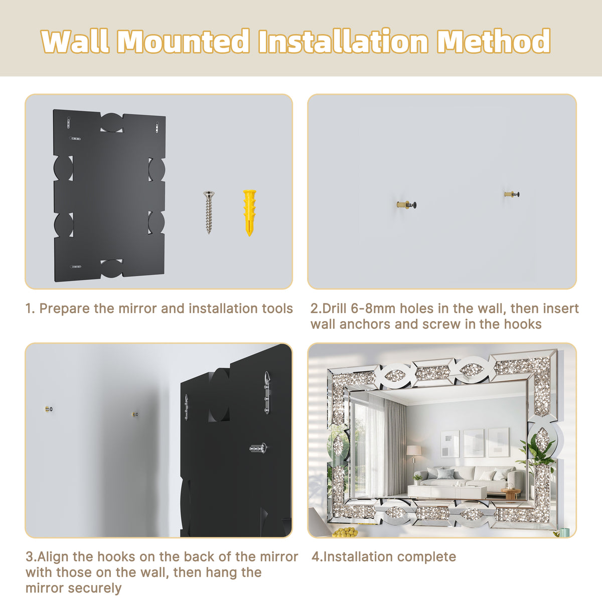 Hasipu Geometric Rectangular Wall Mirror with Crystal-Inspired Frame ZSBDD