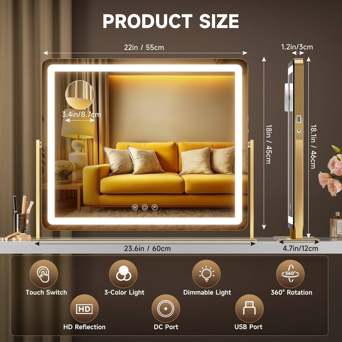 Hasipu LED Makeup Mirror, Vanity Mirror with Lights ZBW9001S