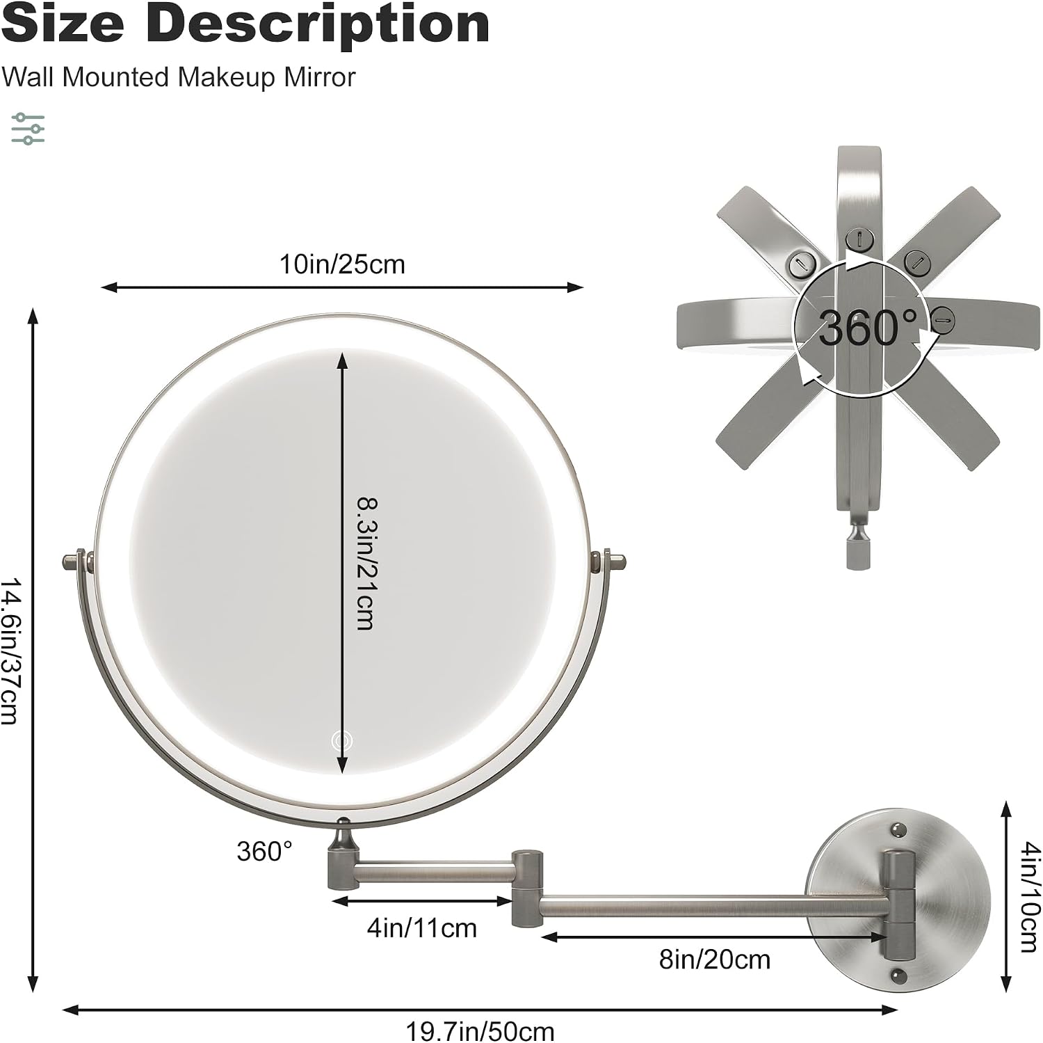 Hasipu Round Wall Mounted Makeup Mirror with 10X Magnification HZ019