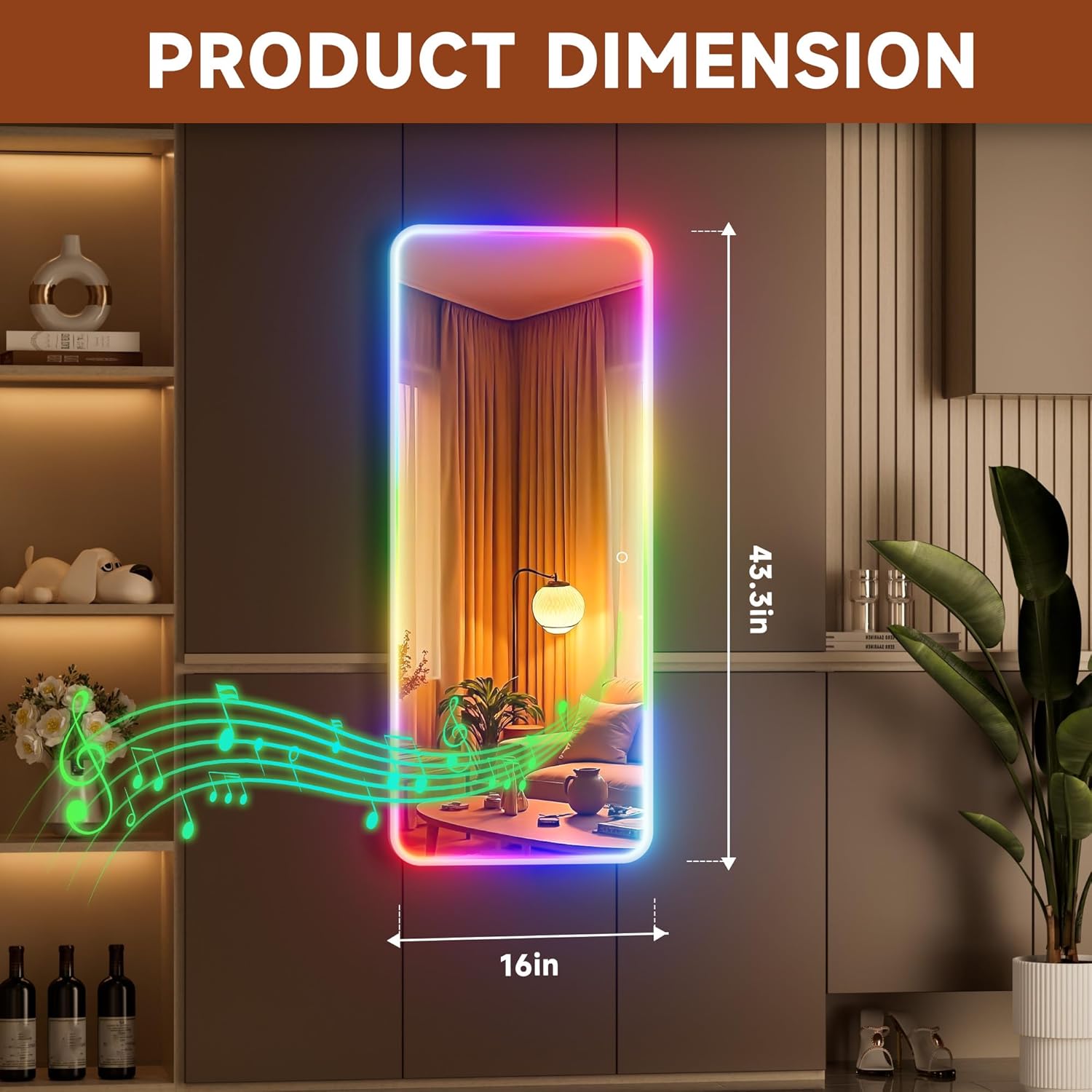 Hasipu LED Full Length Mirrors with Light and Bluetooth XX-RGB-GM