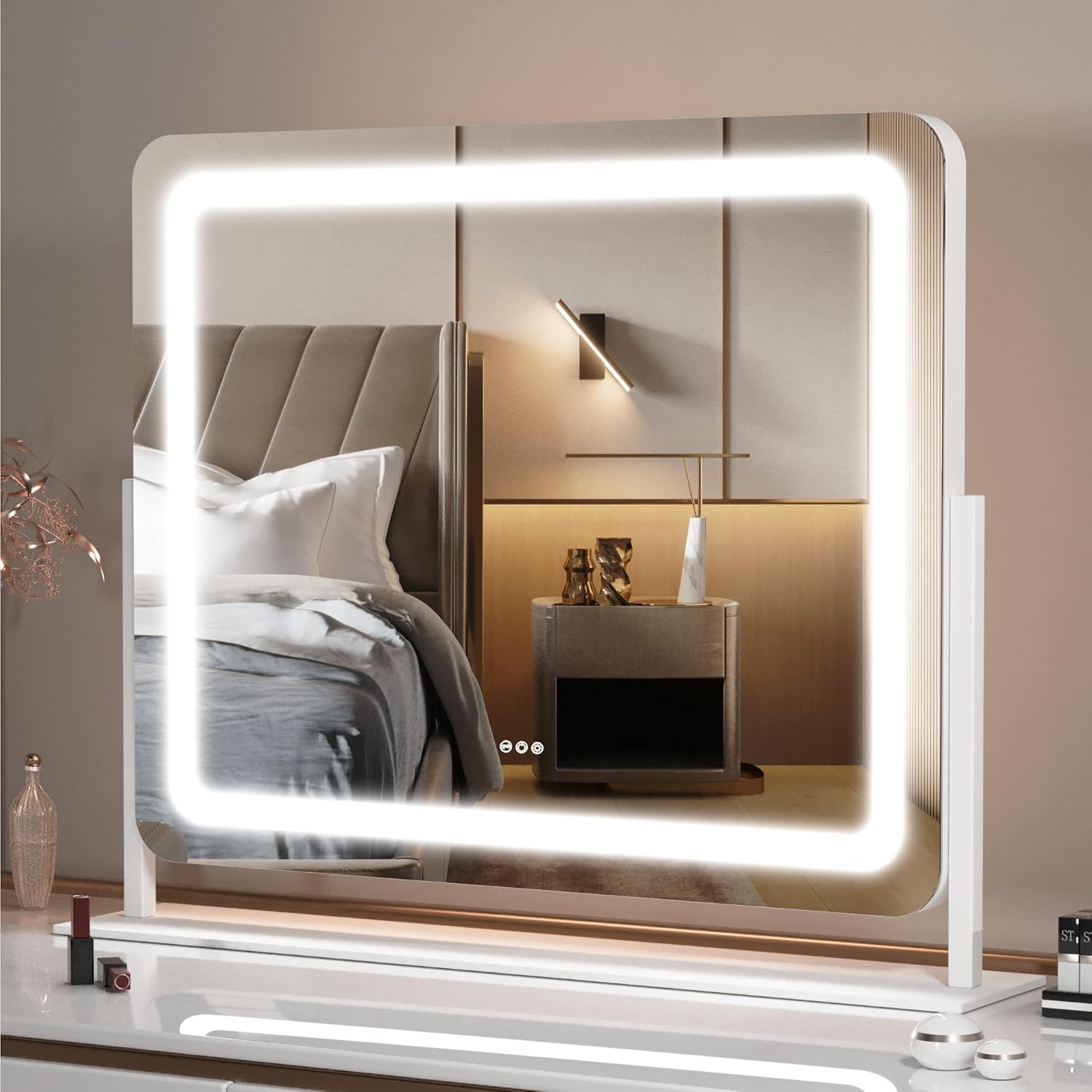 HASIPU Vanity Mirror, 24.2“ x 18.9” Round LED Makeup Mirror