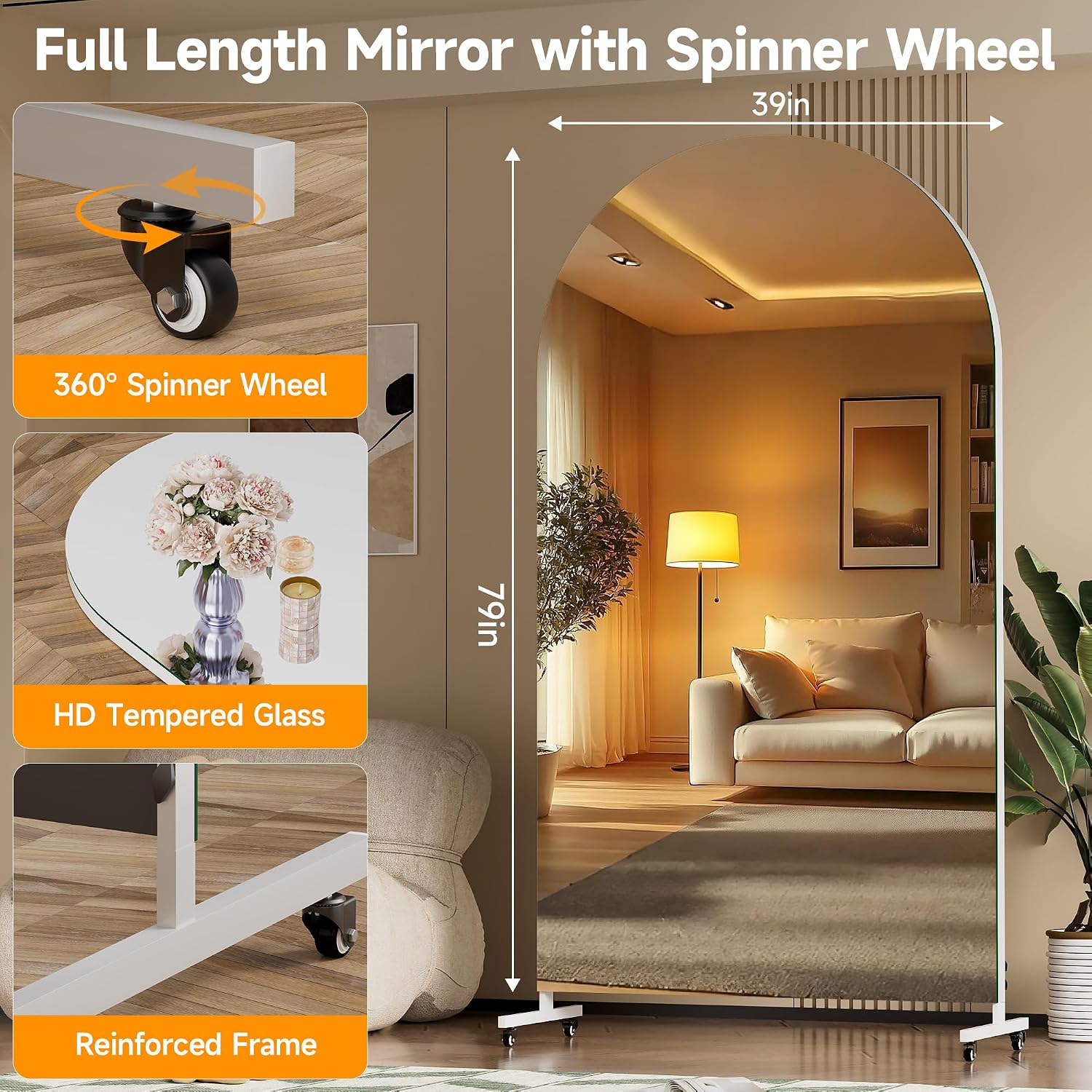 Hasipu Arched Full Length Mirror on Wheels KM-MOVE-A