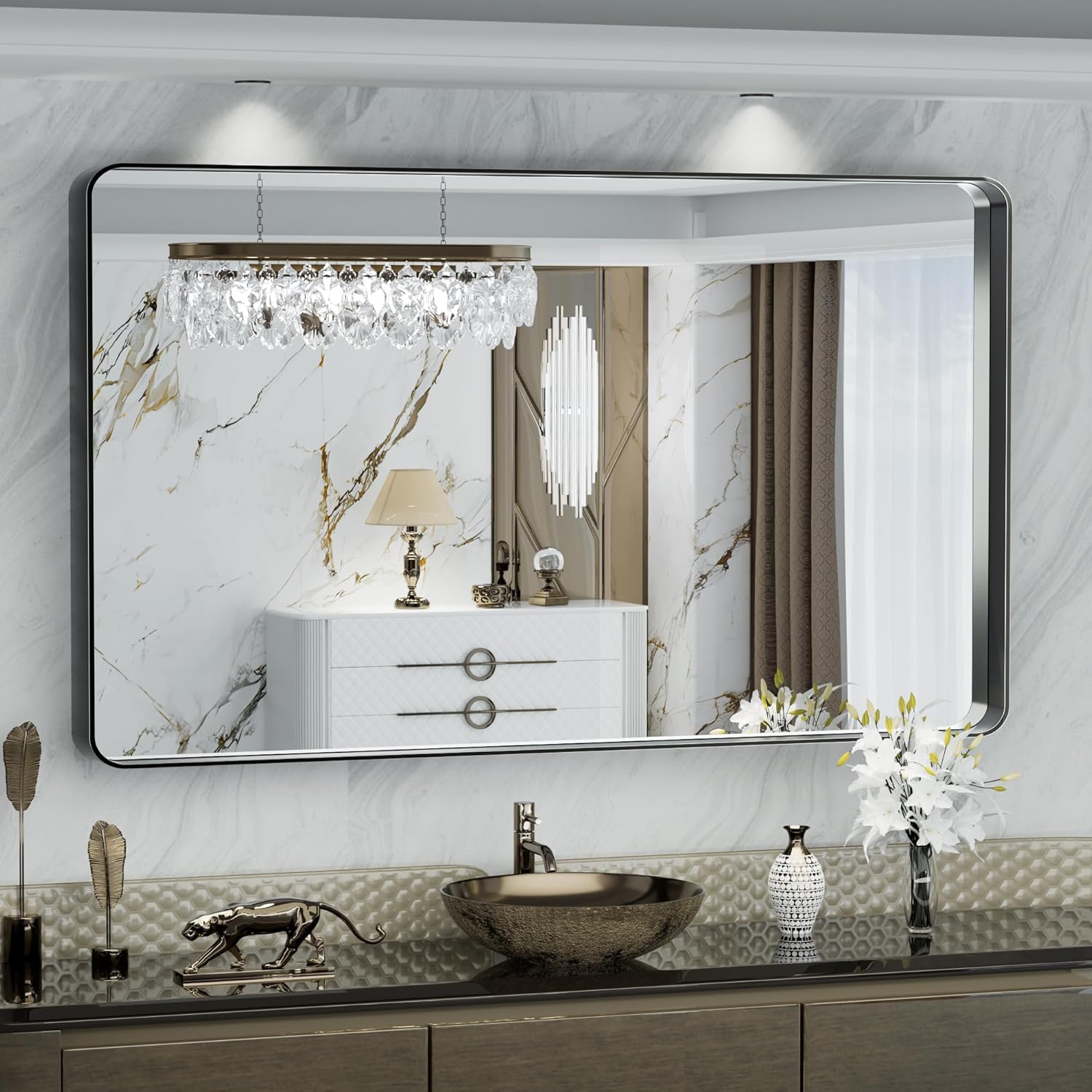 HASIPU Bathroom Mirror,Metal Framed Bath Mirror, Rectangle