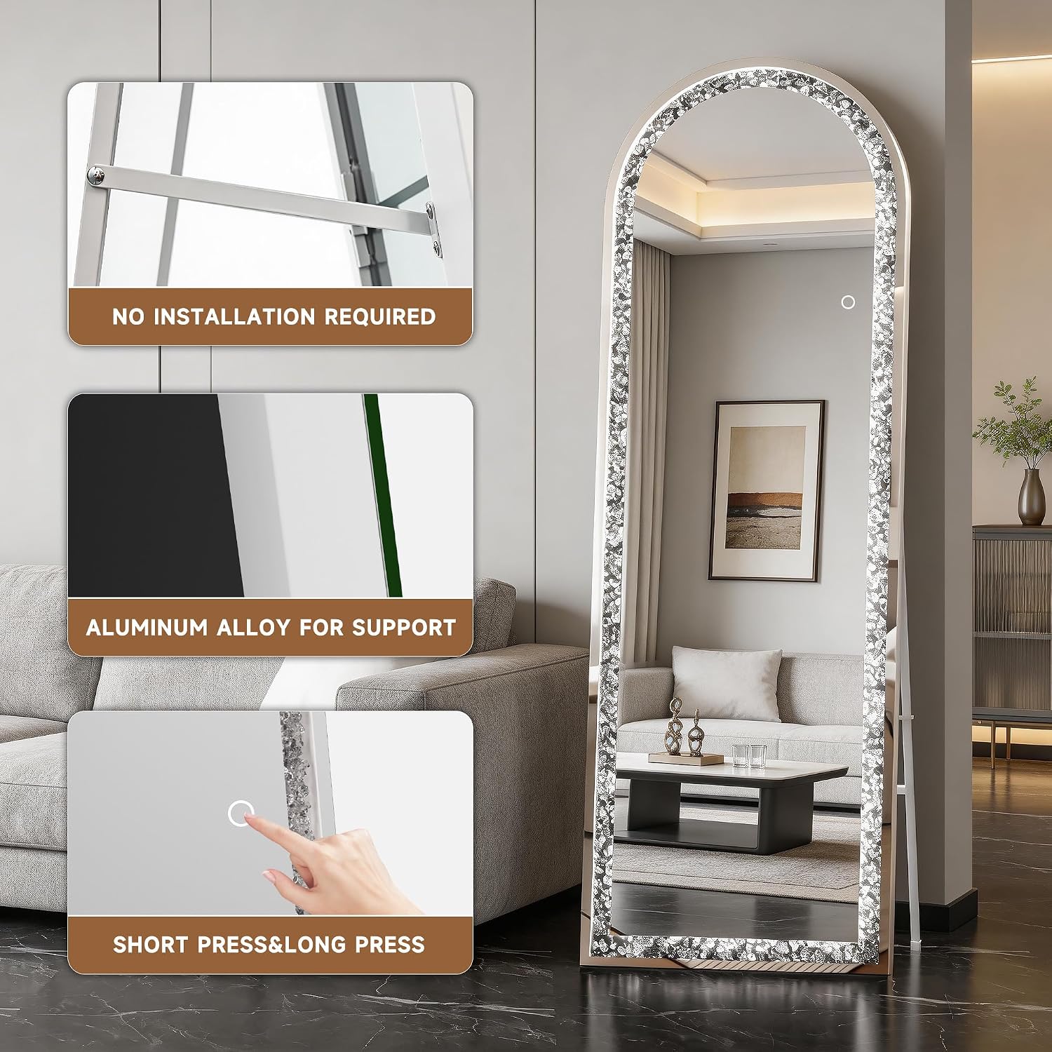 Hasipu LED Diamond Full-length Mirror KM-DIAC-FLB