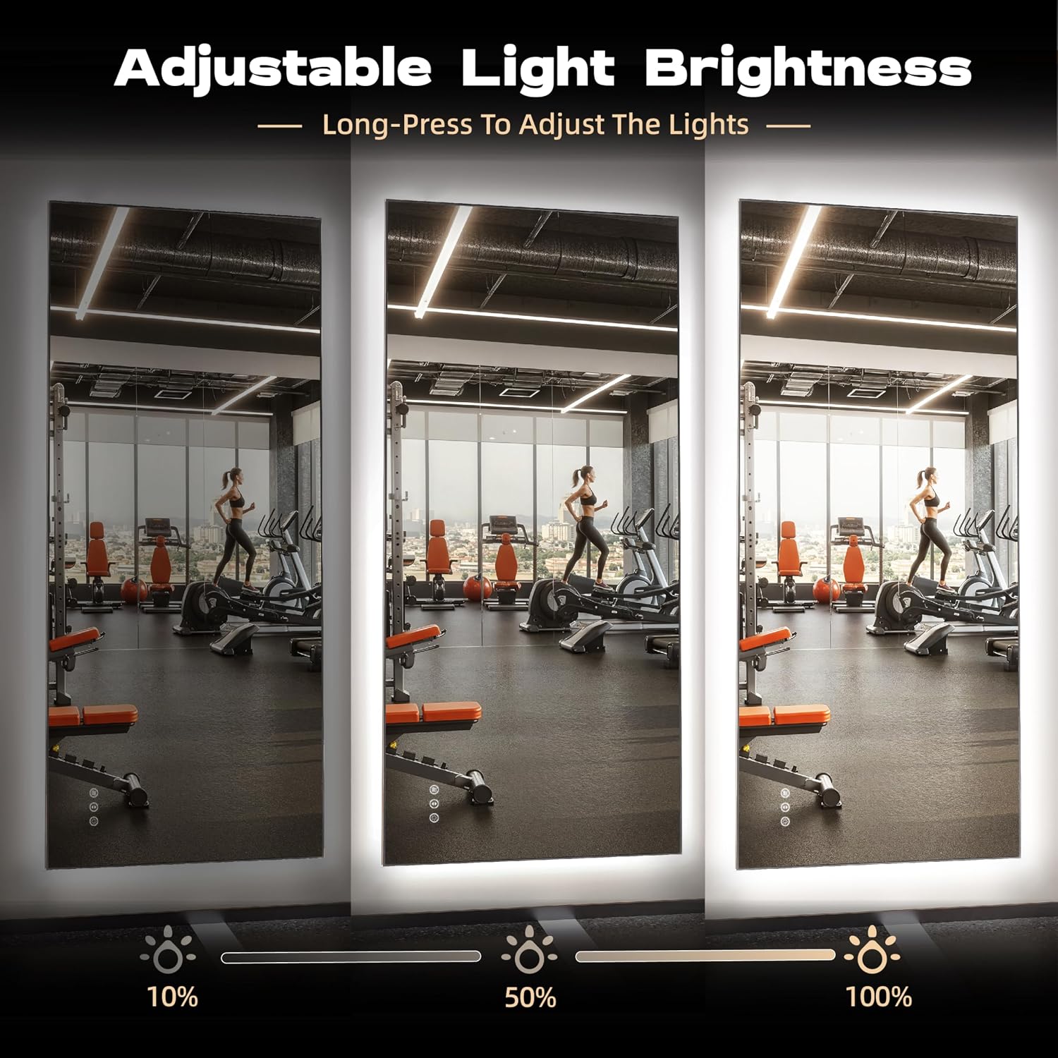 Hasipu Large Frameless Bathroom Mirror with Lights For Yoga and Fitness KM-WKDJ