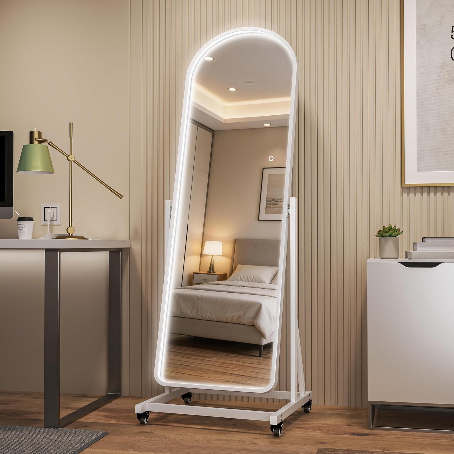 Hasipu Arched Full Length Rolling Mirror on Wheels with Light KM-MOVE-A-BB