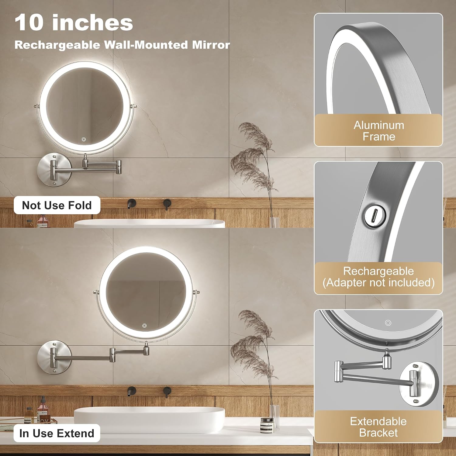 Hasipu Round Wall Mounted Makeup Mirror with 10X Magnification HZ019