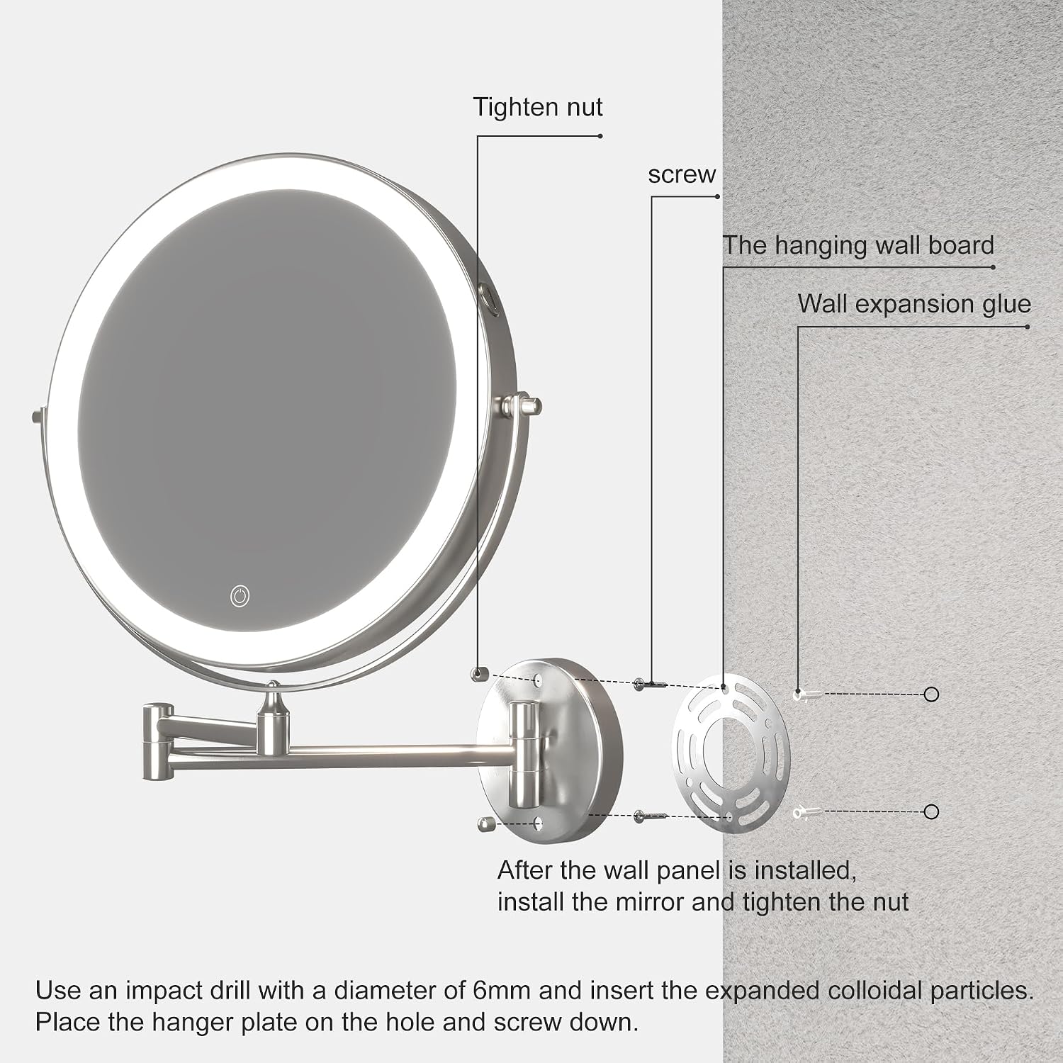 Hasipu Round Wall Mounted Makeup Mirror with 10X Magnification HZ019