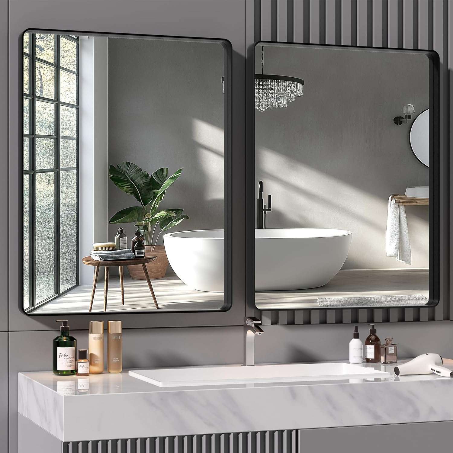 HASIPU Bathroom Mirror,Metal Framed Bath Mirror, Rectangle