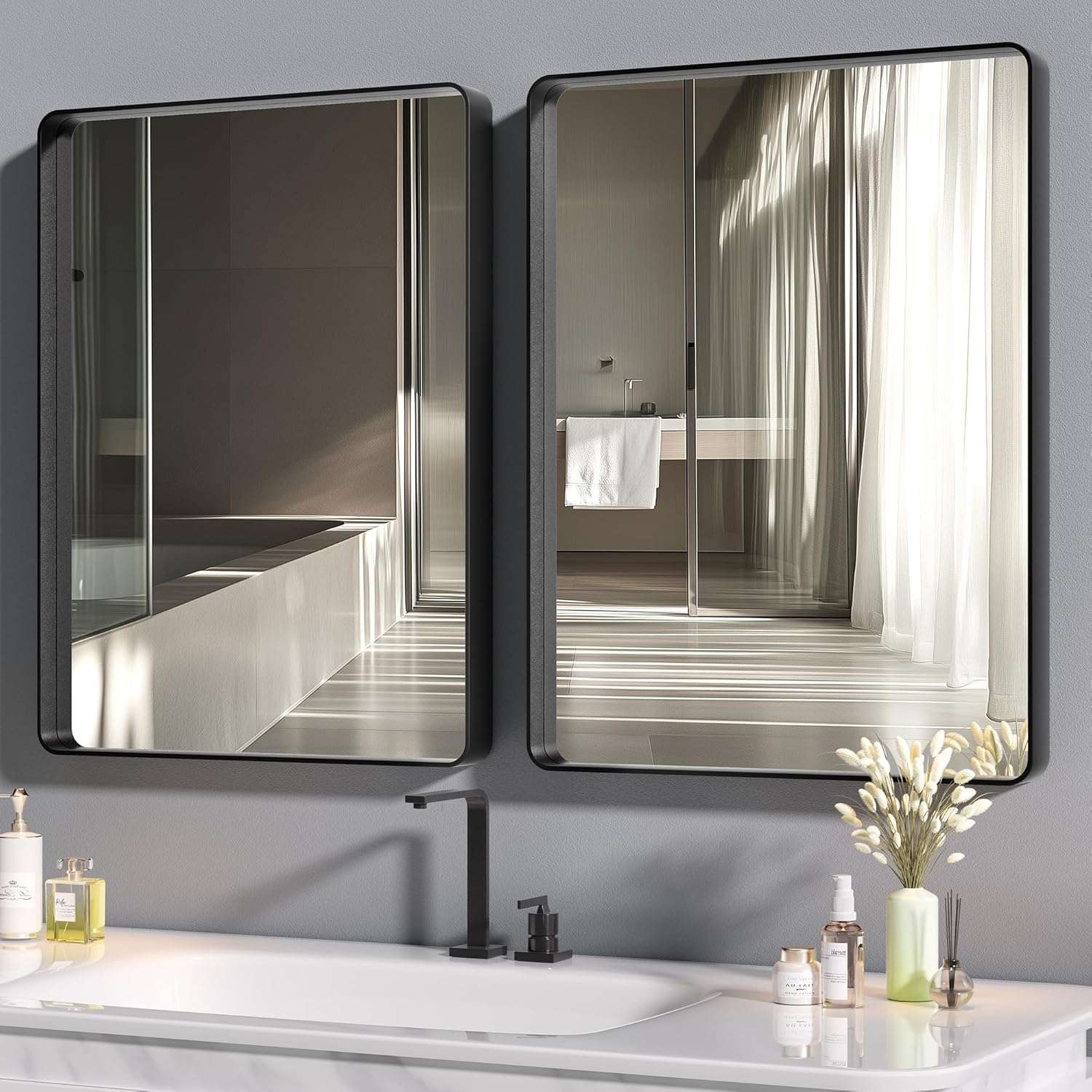 HASIPU Bathroom Mirror,Metal Framed Bath Mirror, Rectangle