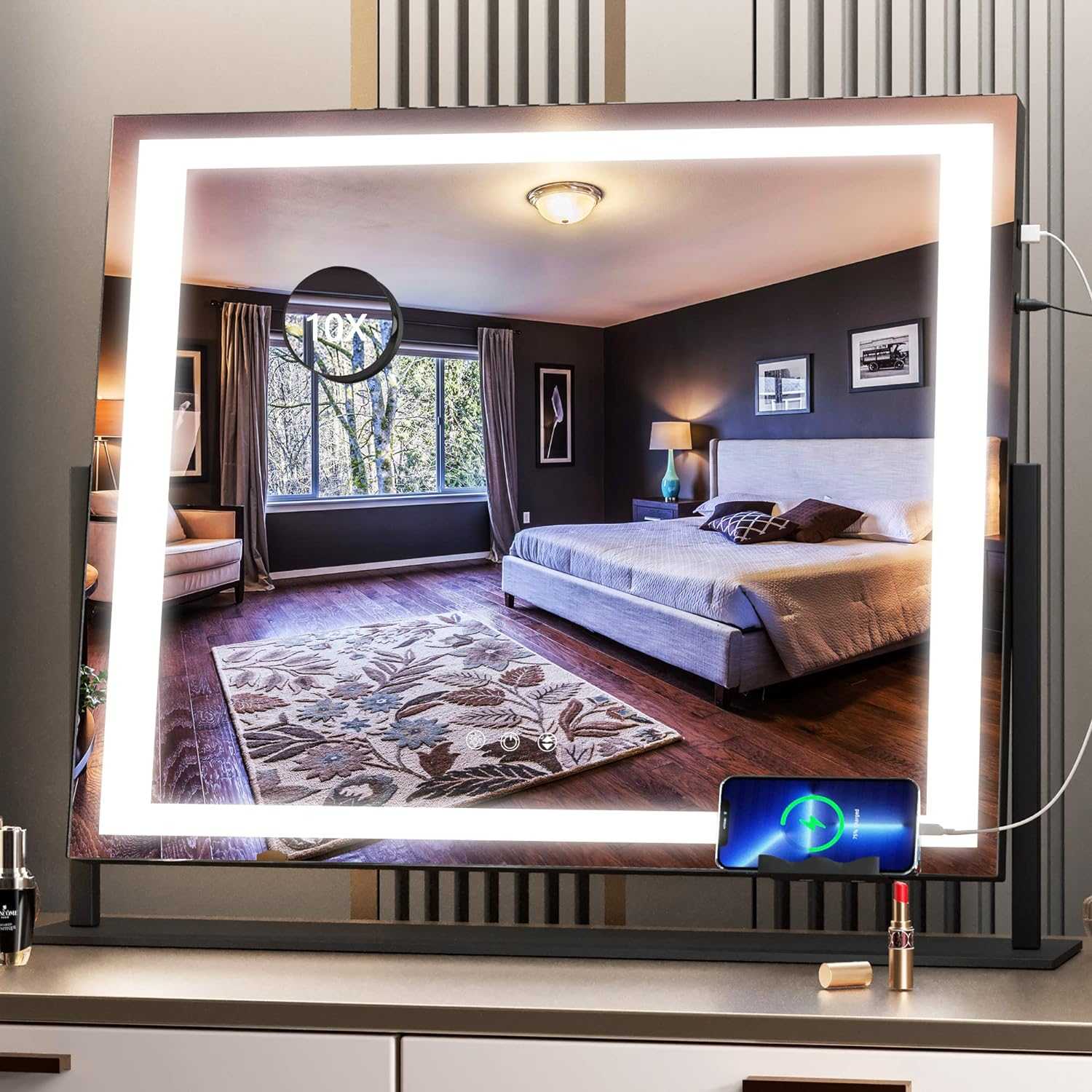 HASIPU Vanity Mirror, 24.2" x 19.7" LED Makeup Mirror, with USB Charging Port