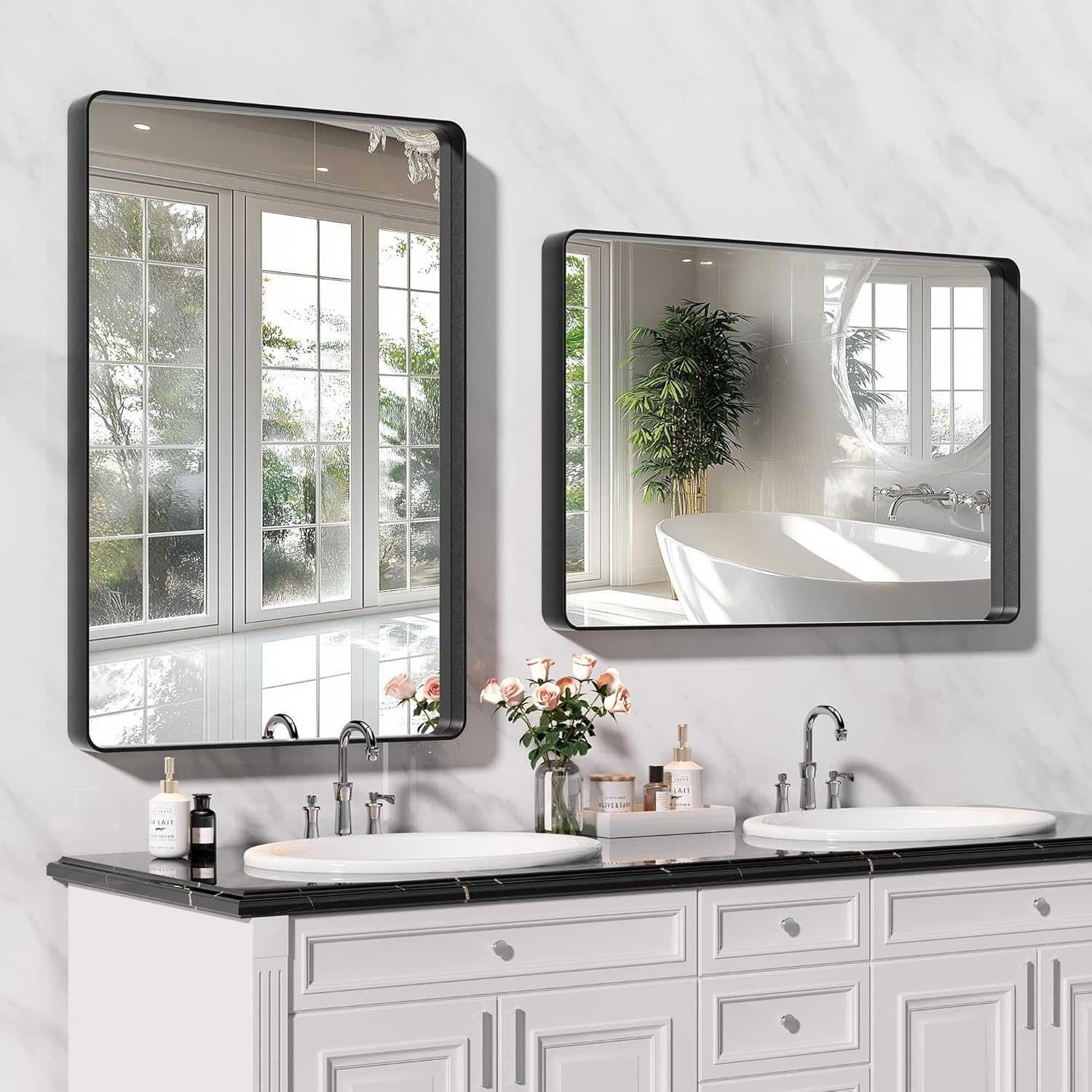 HASIPU Bathroom Mirror,Metal Framed Bath Mirror, Rectangle