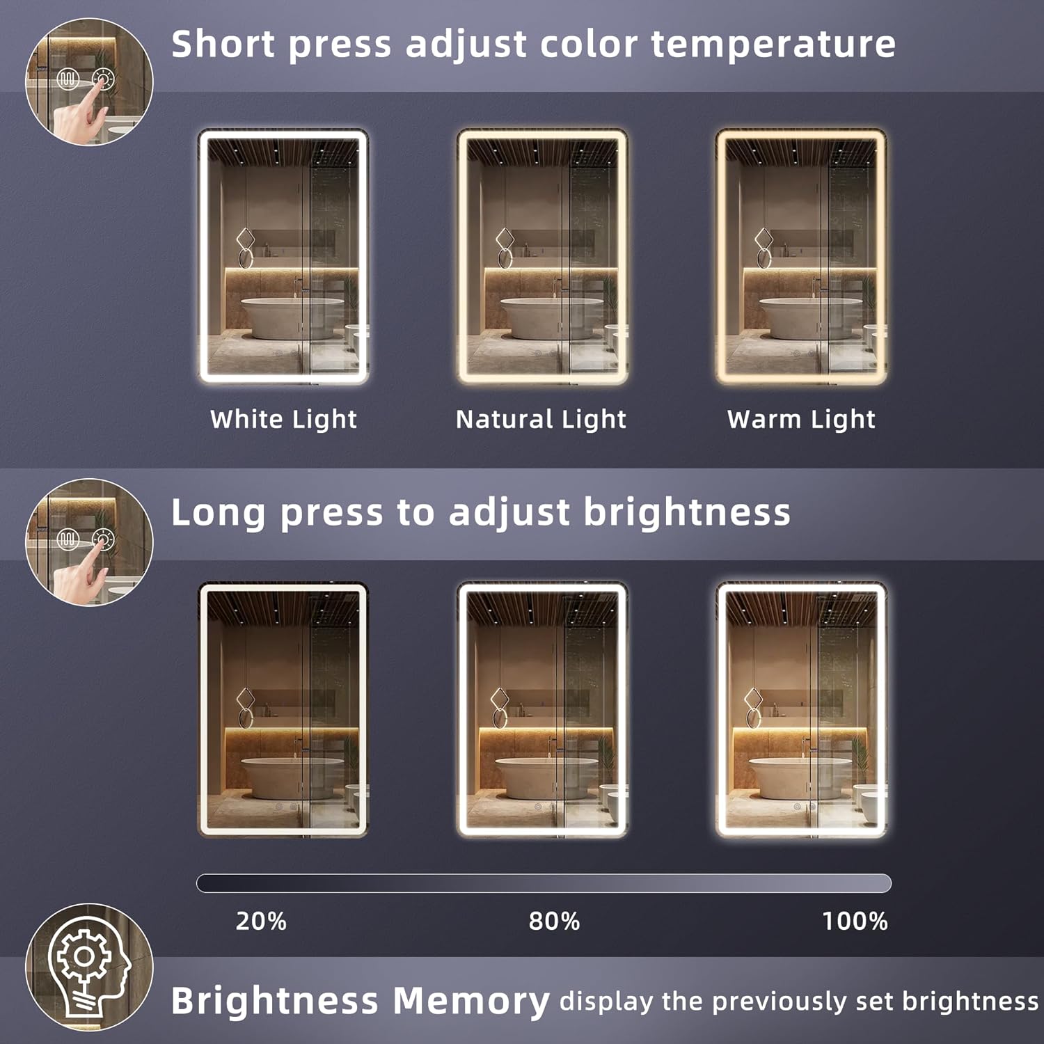 HASIPU Bathroom Mirror, LED Bathroom Mirror Lighted Mirror, Round